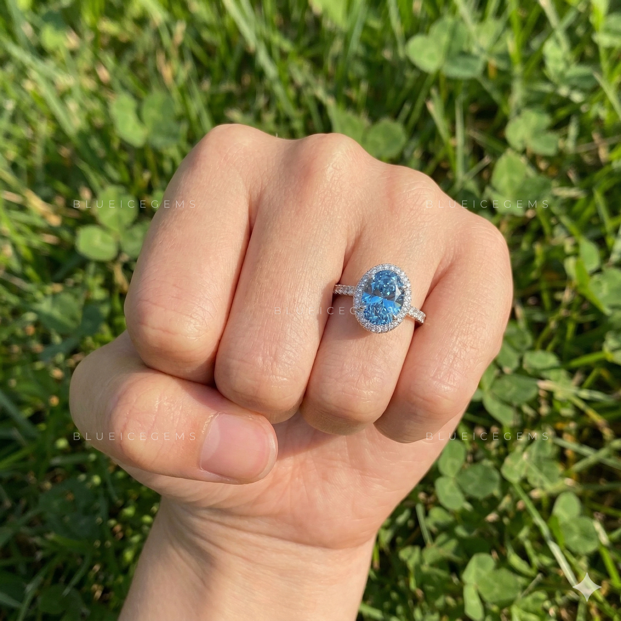 The "Midnight Siren" Oval Blue Diamond: Statement Halo Ring