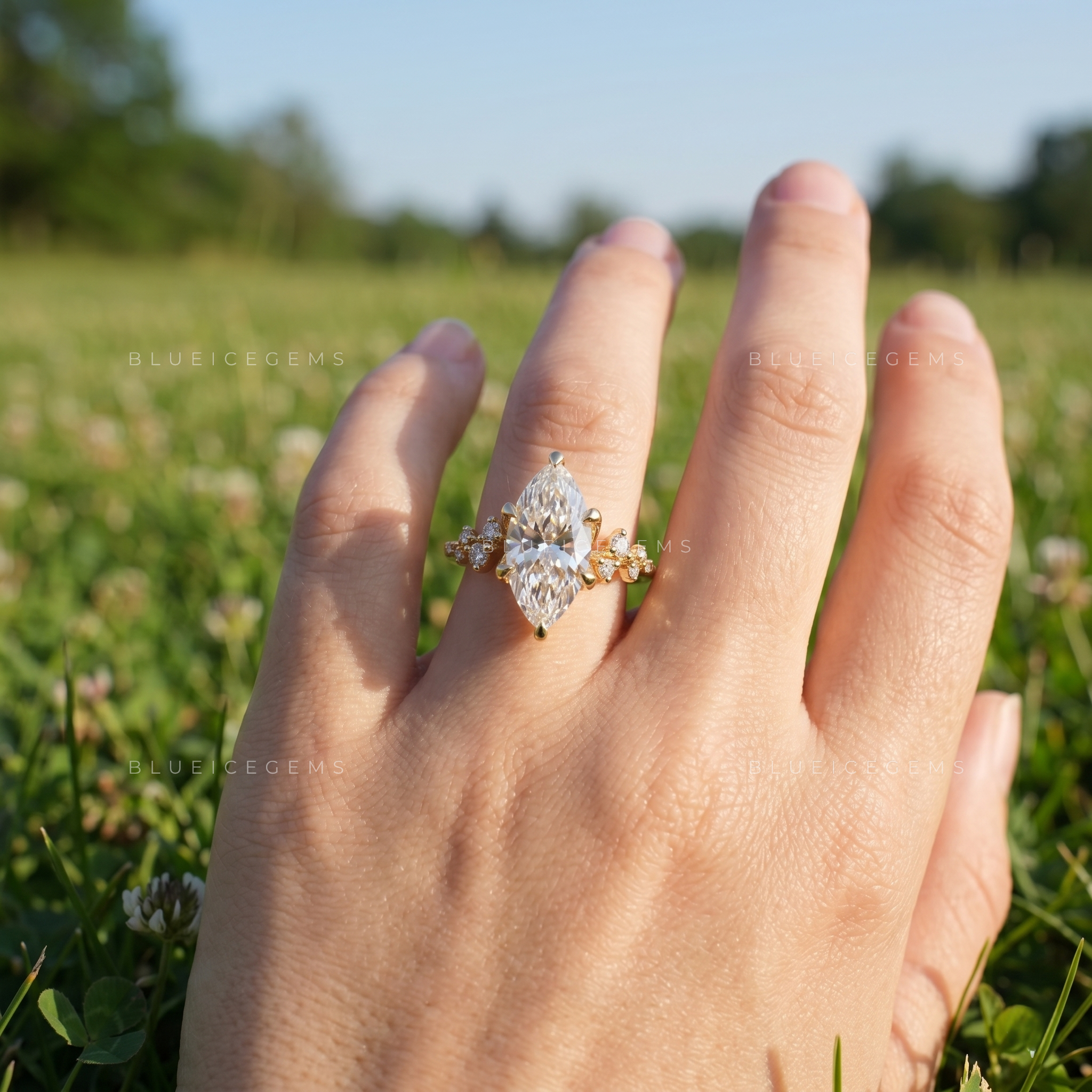 Elegant Whisper Marquise Brilliant Cut Hidden Halo Pave Engagement Ring