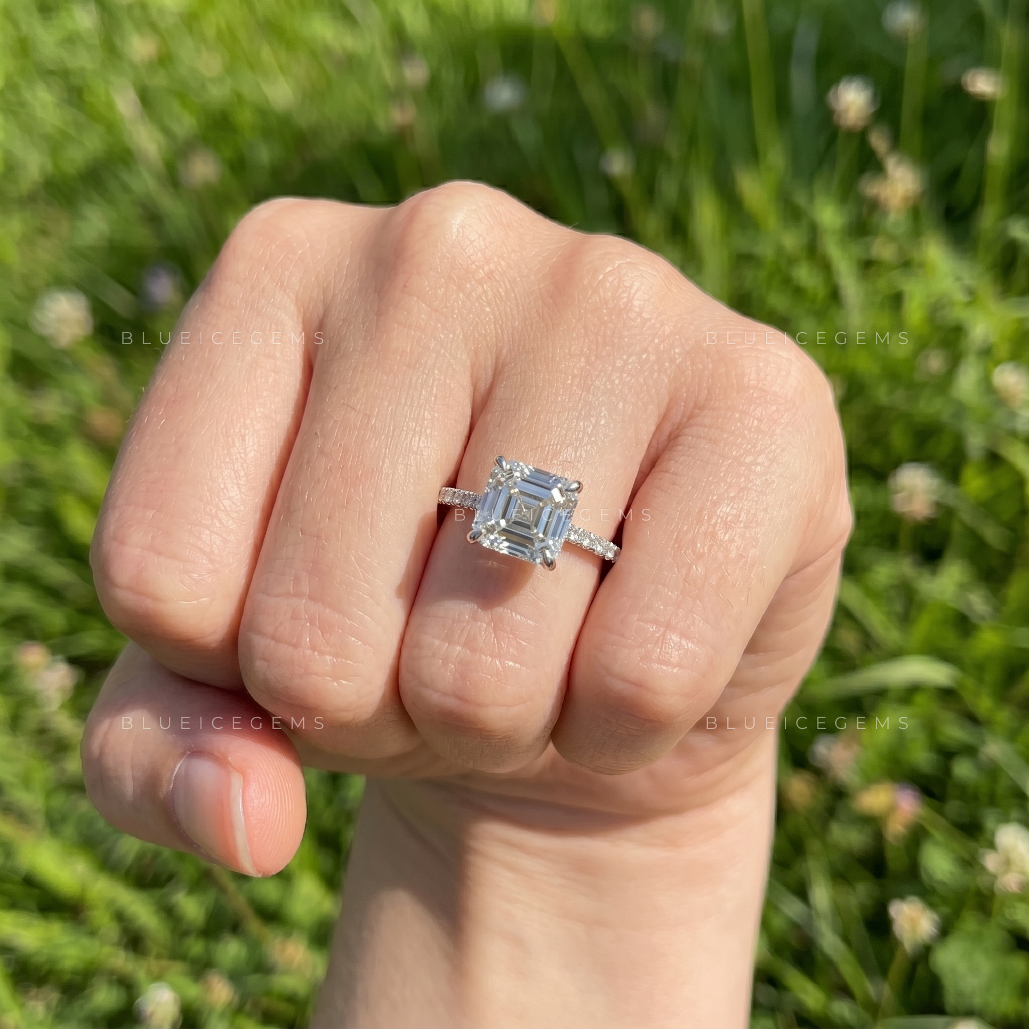 Vintage Brilliance Asscher Cut Pave Accent Engagement Ring
