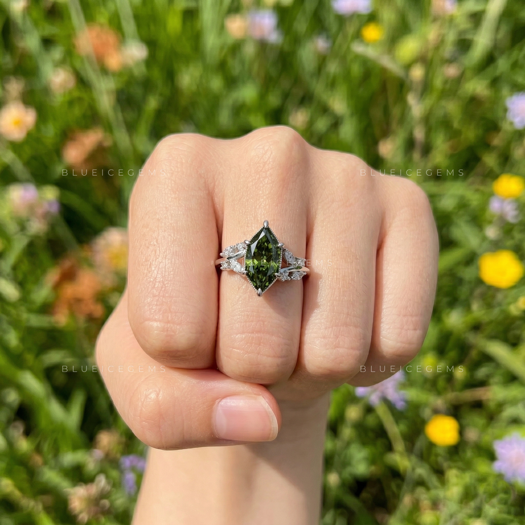 Verdant Muse Dutch Marquise Fancy Green Diamond Ring