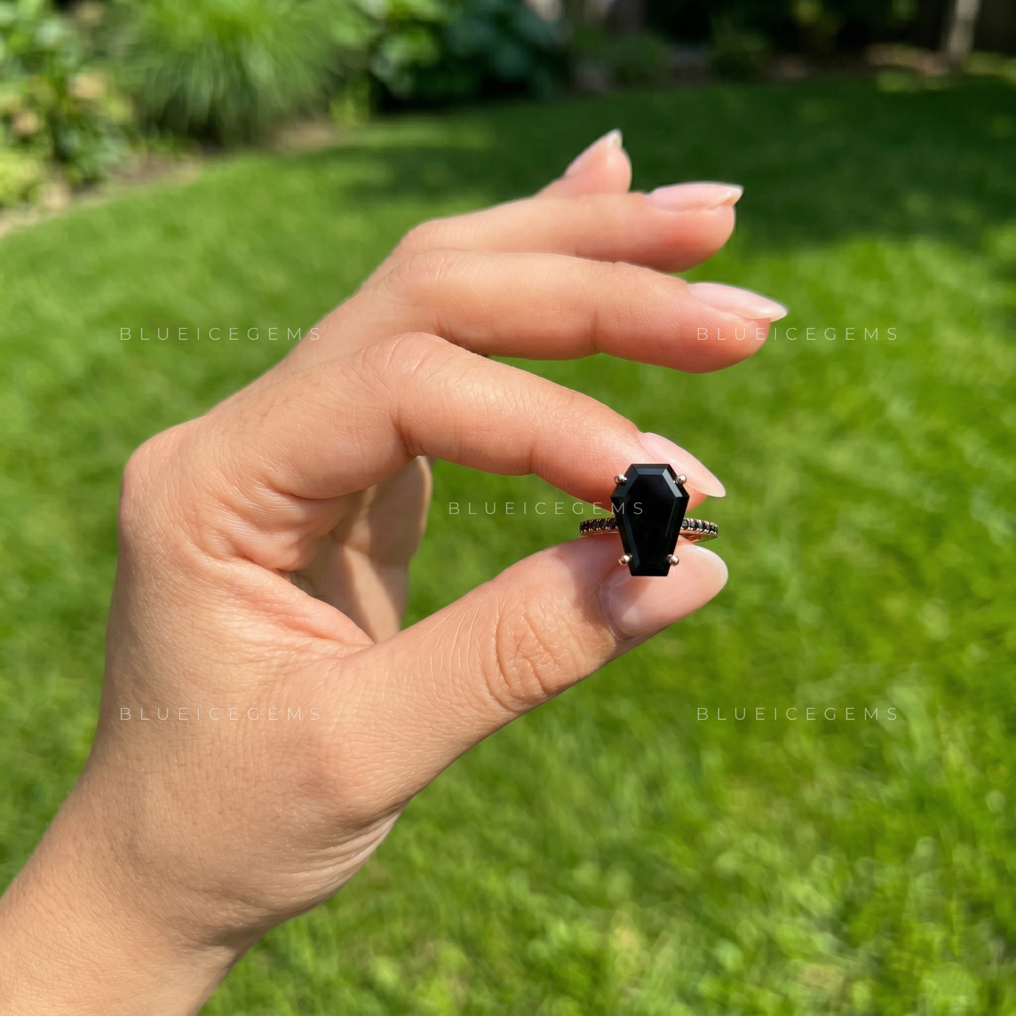 Midnight Noir Grand Coffin Cut Black Diamond Monochromatic Ring