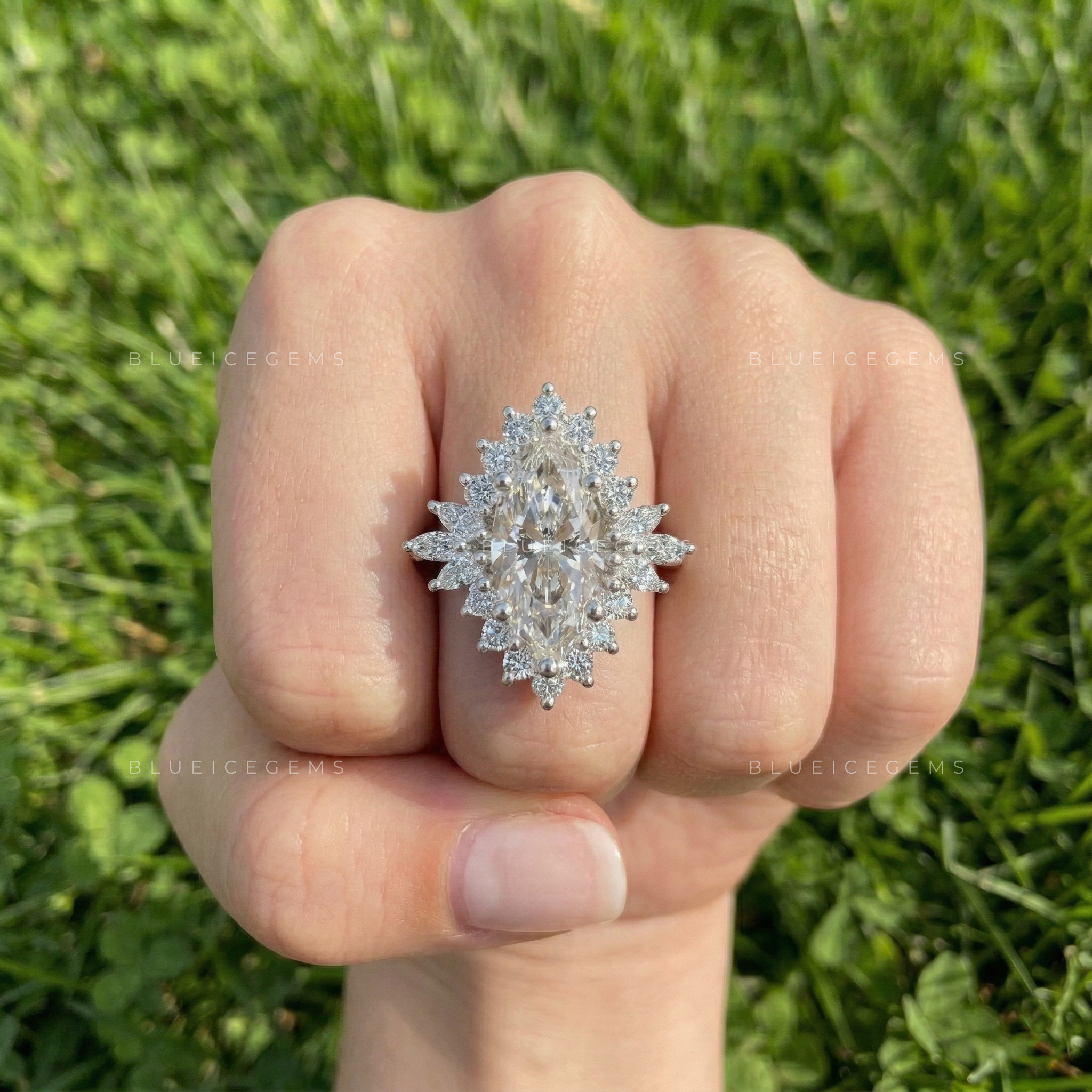 Graceful Splendor Marquise Cut Cluster Engagement Ring