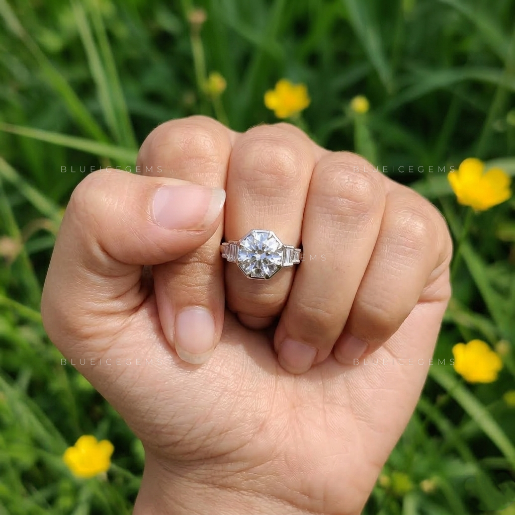Timeless Round Cut Baguette Accent Ring