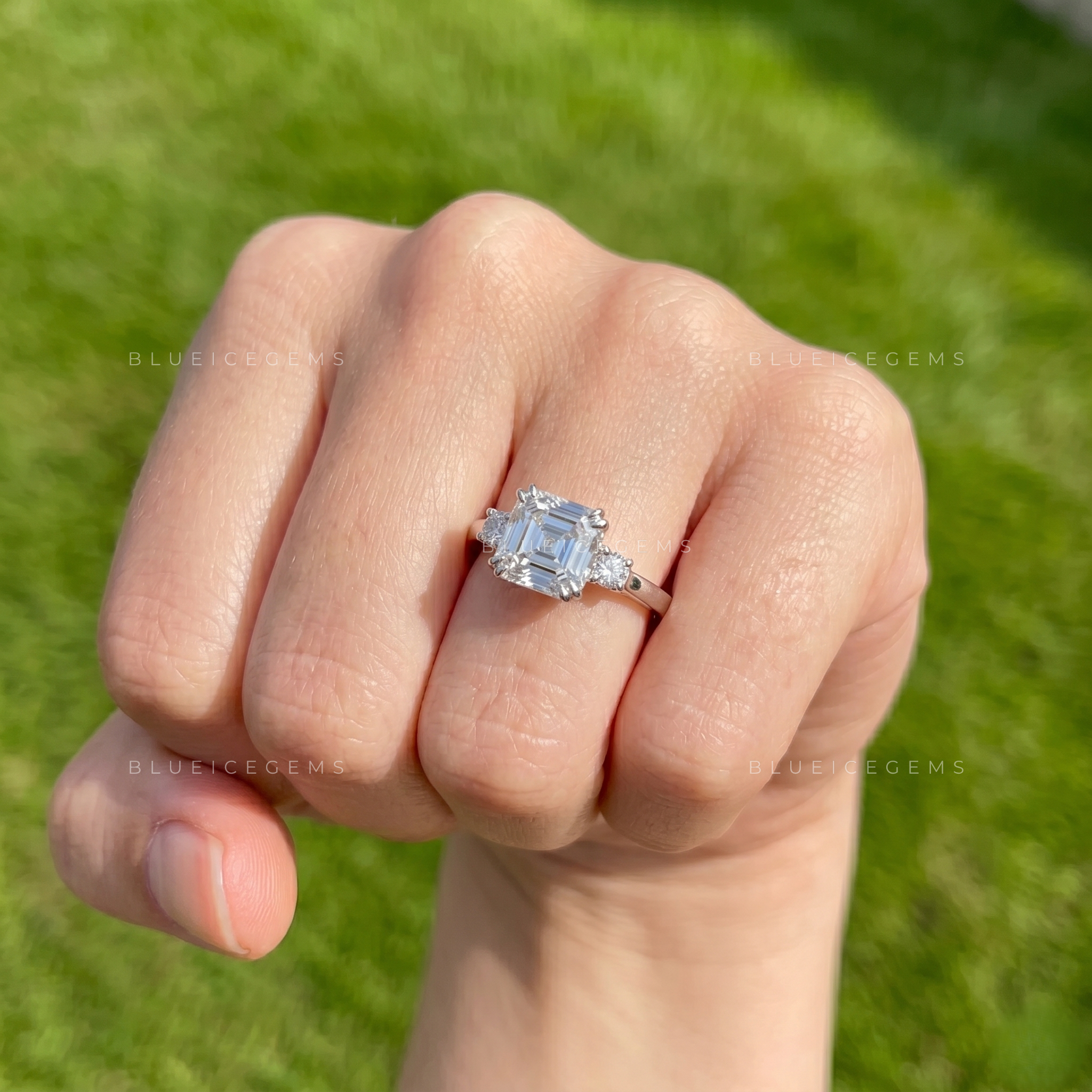 Grand Horizon Asscher Cut Three Stone Engagement Ring