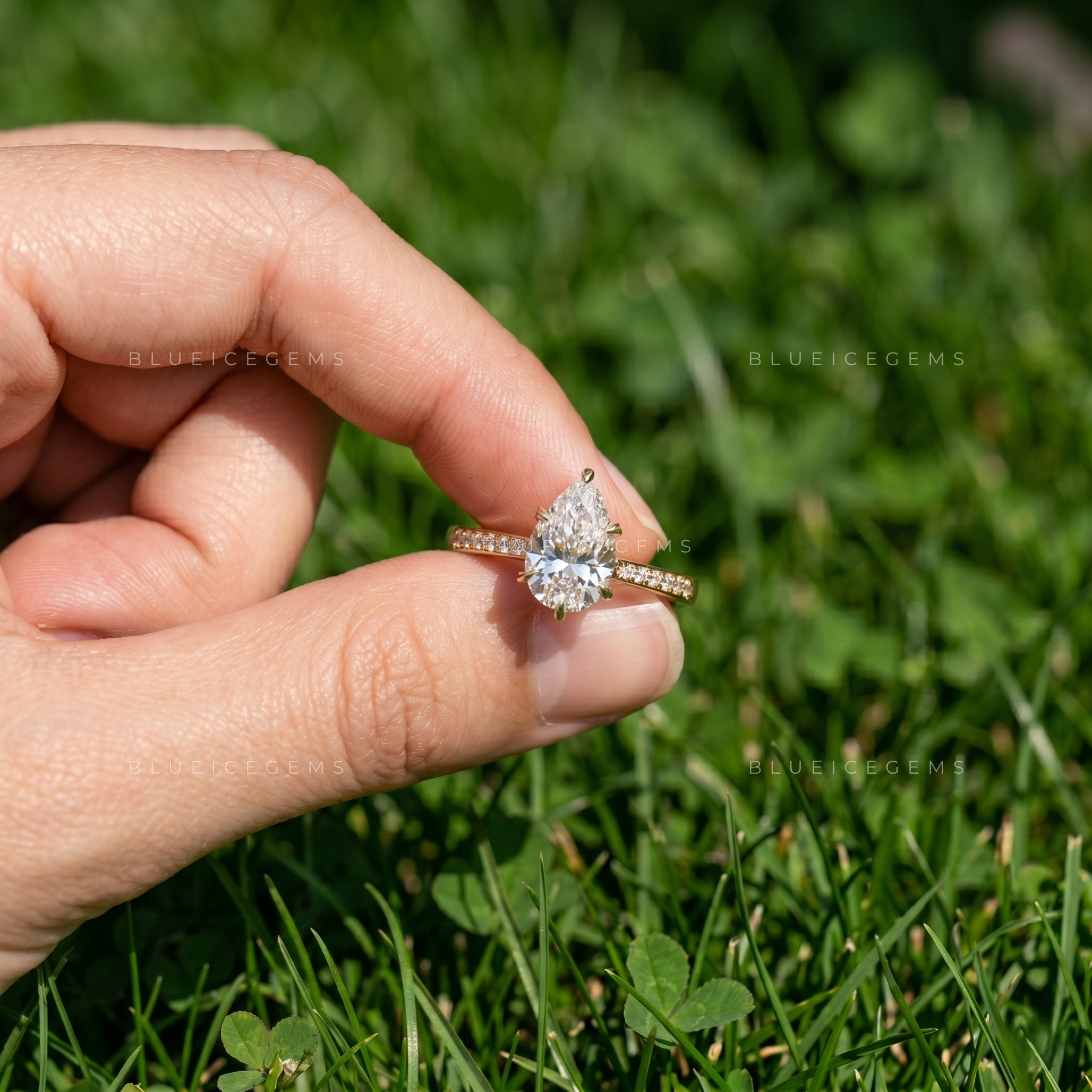 Imperial Tear Pear Brilliant Cut Pave Accent Solitaire Engagement Ring