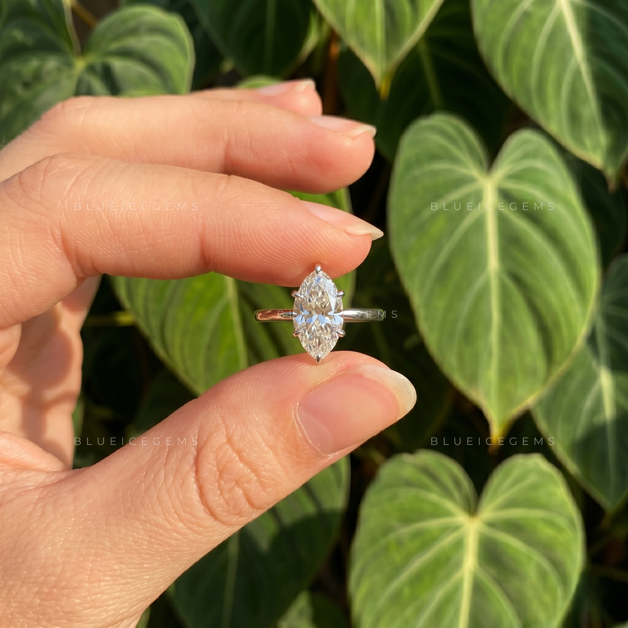 Marquise Cut Hidden Halo Solitaire Engagement Ring