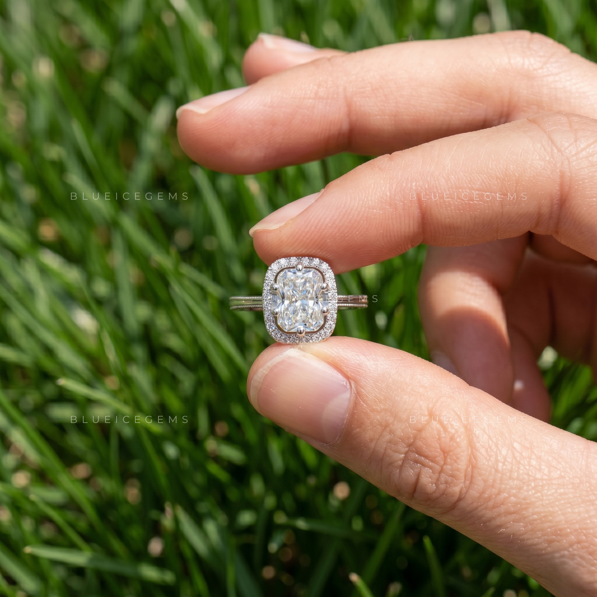 Luminous Aura Radiant Brilliant Cut Pave Accent Engagement Ring