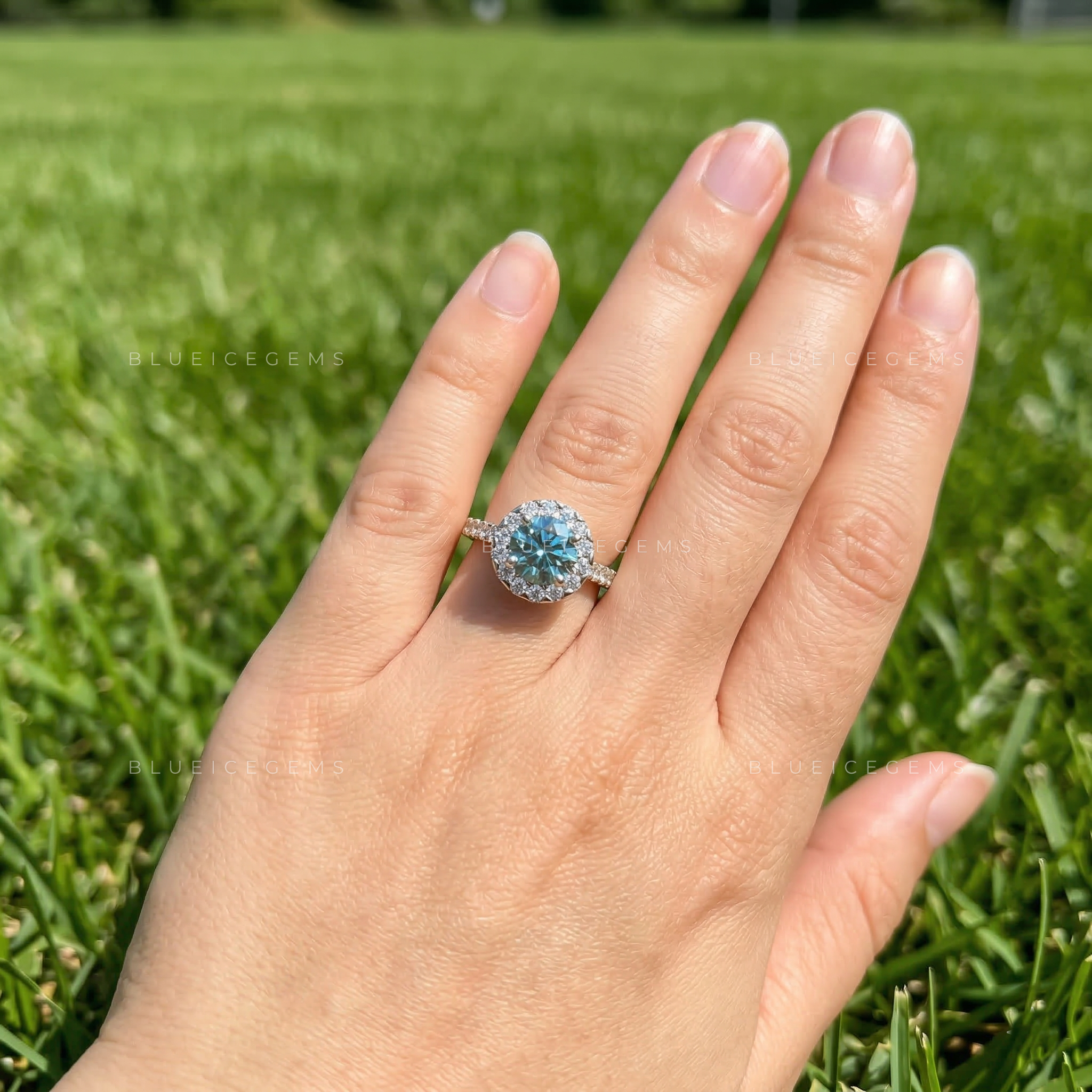 Oceanic Brilliance Round Cut Cathedral Halo Ring