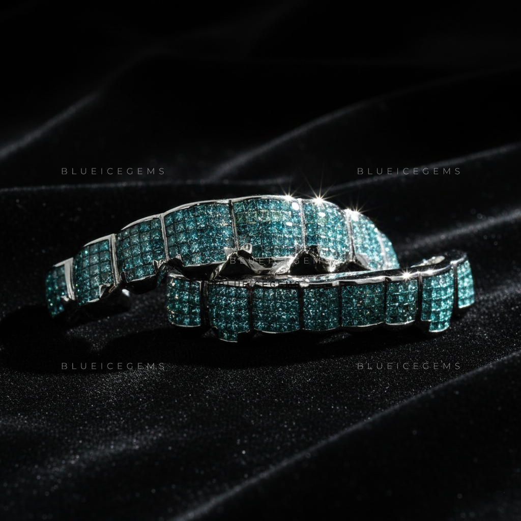 Deep Sea Teal Grid Block Grillz