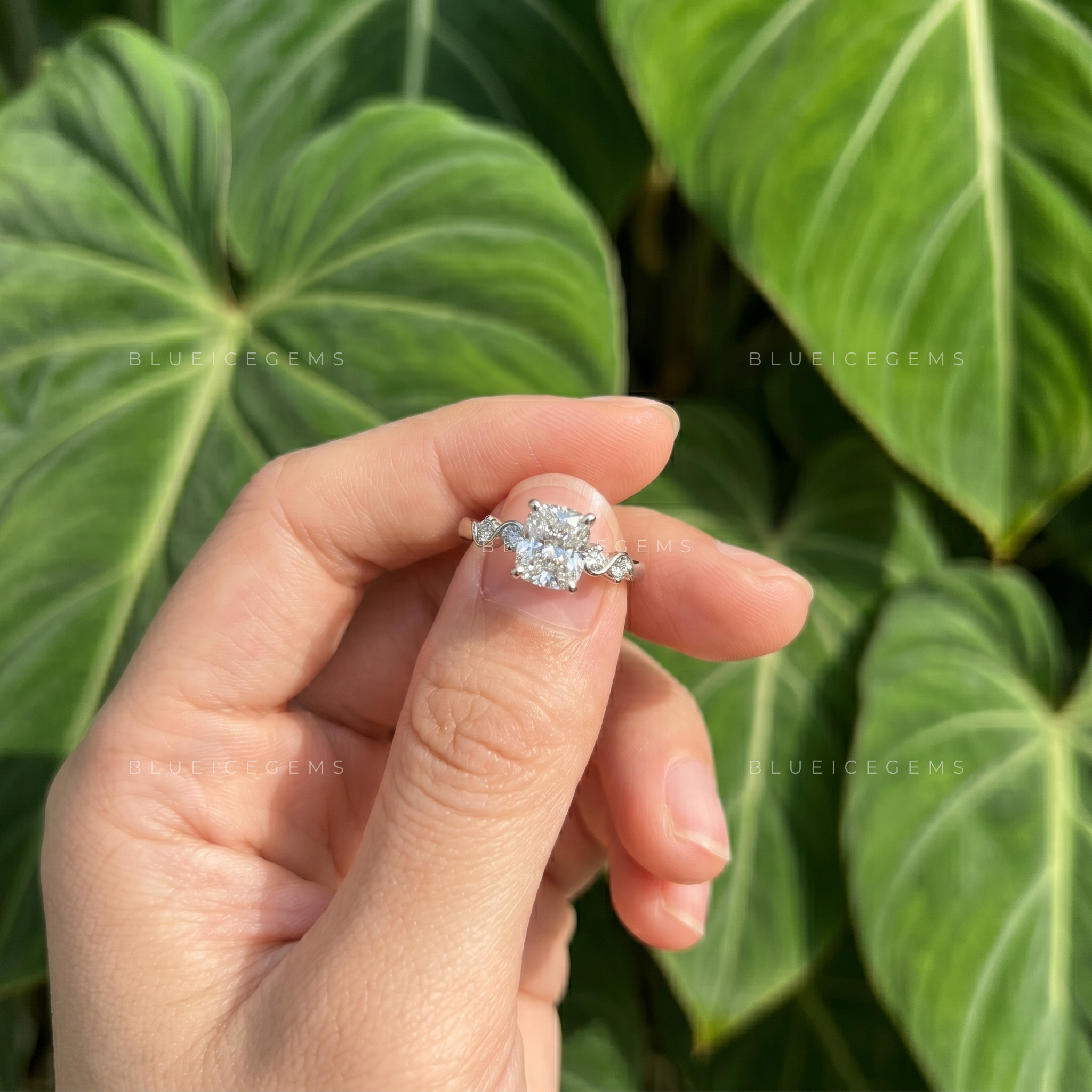 Harmony of Brilliance Five Stone Cushion Cut Engagement Ring
