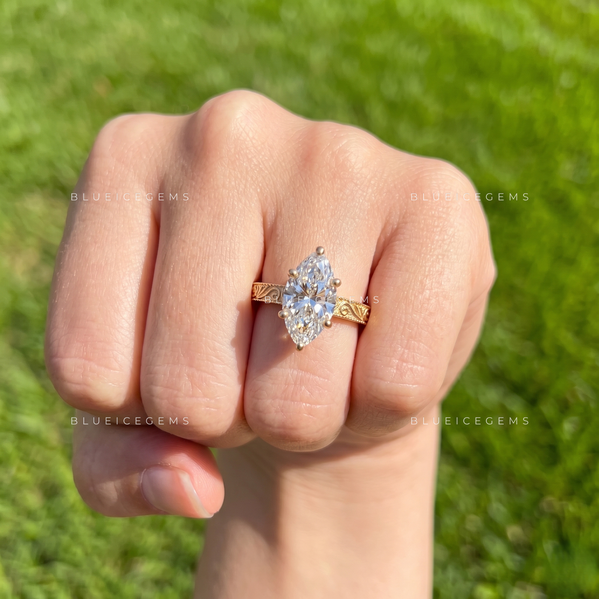 Majestic Crest Marquise Cut Vintage Solitaire Ring