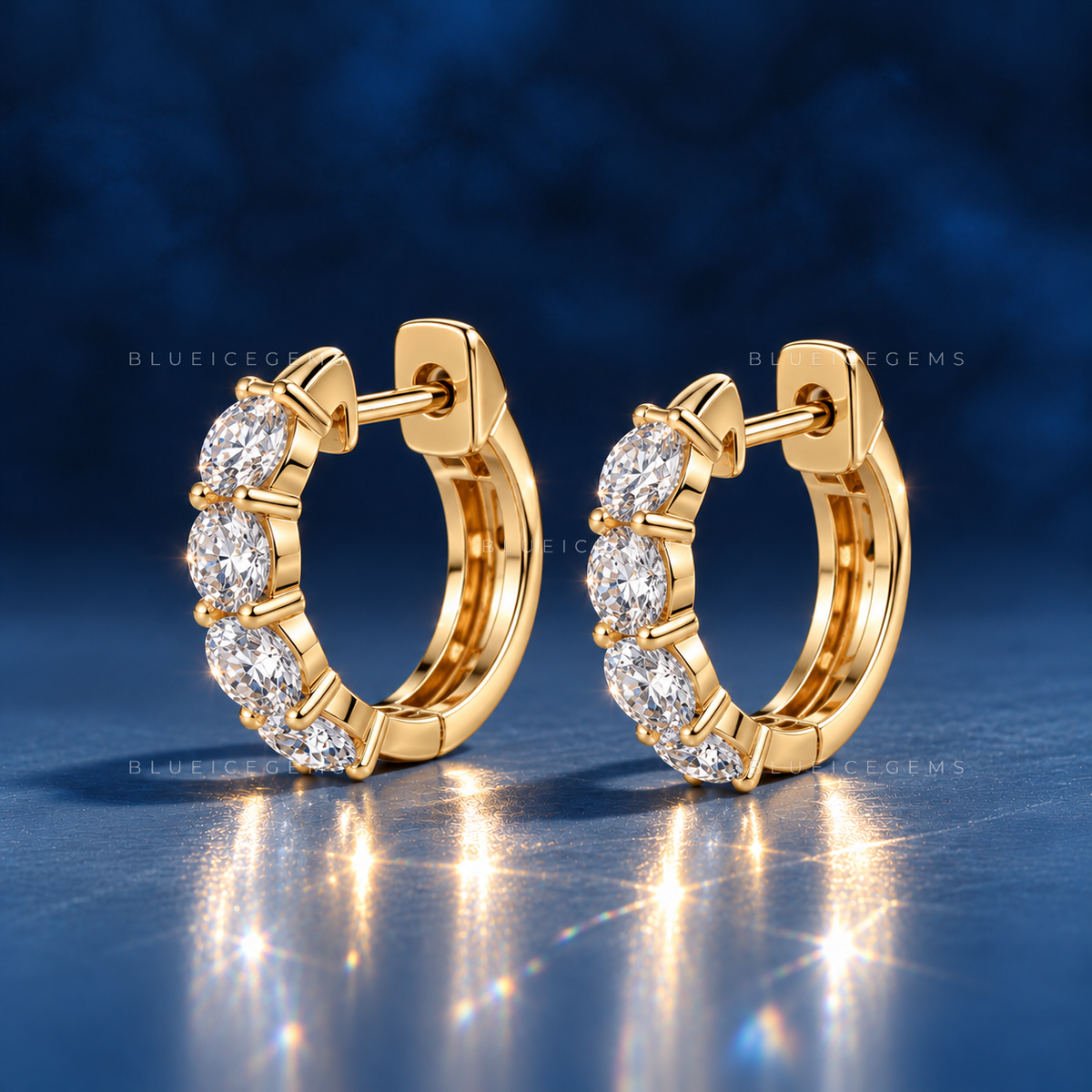 Bold Round Diamond Huggie Hoop Earrings