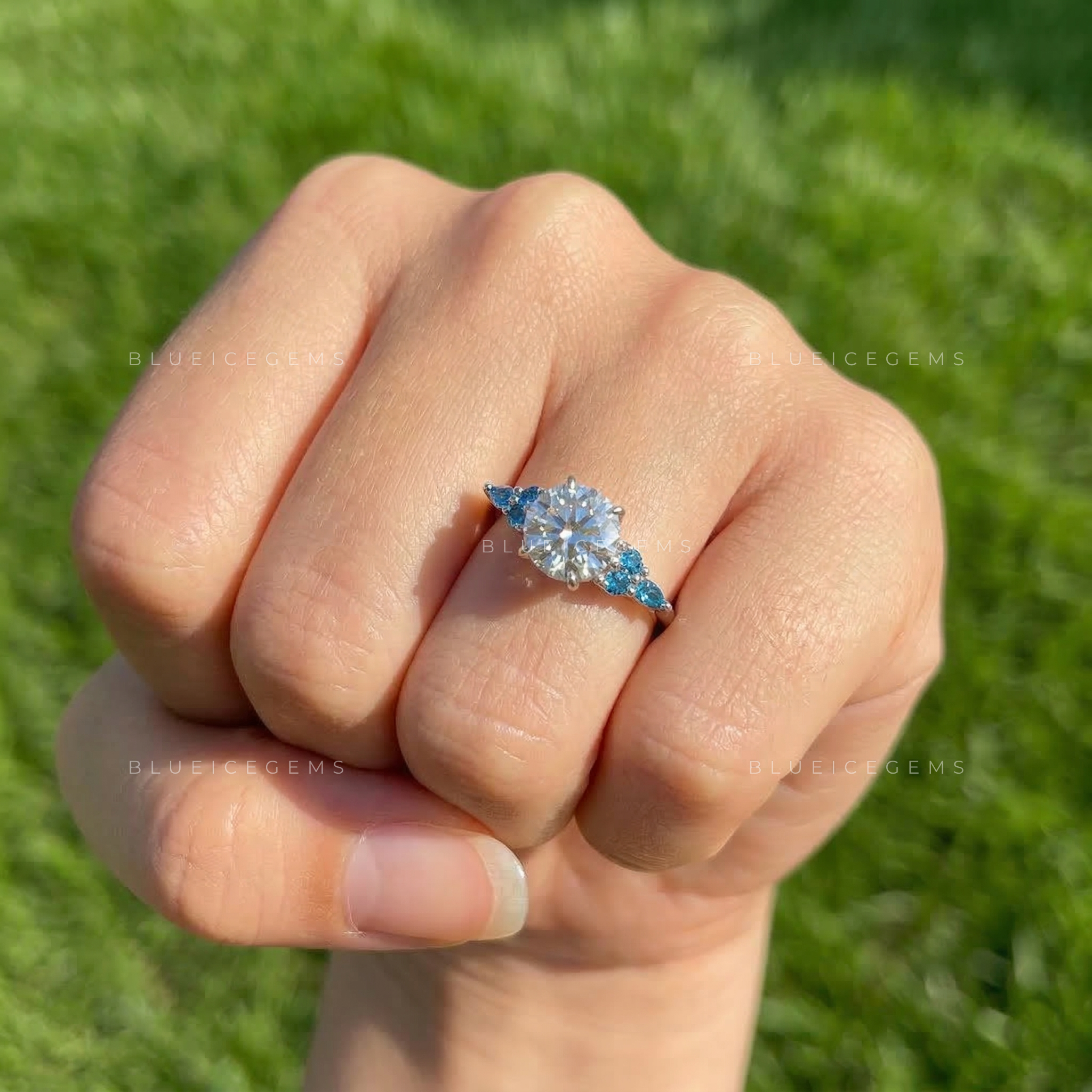 Celestial Bloom Round Cut Sapphire Accent Ring