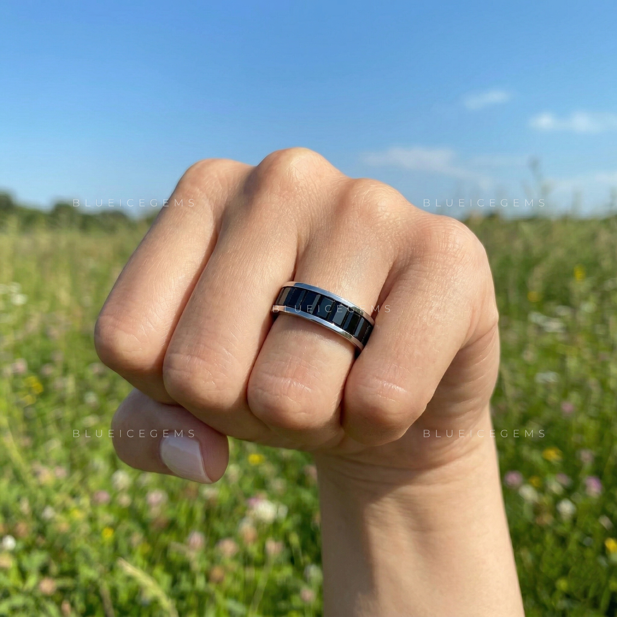 Midnight Noir Baguette Cut Black Moissanite Eternity Band