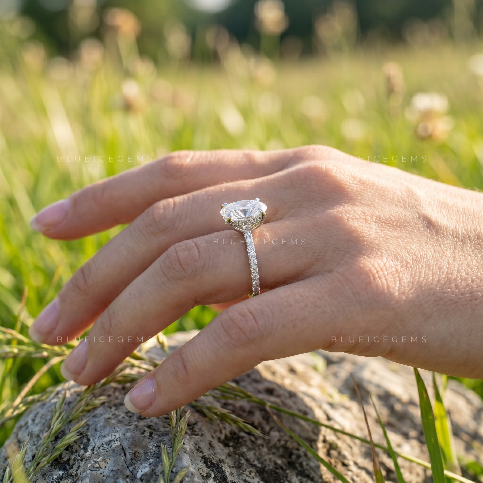 Enchanted Blossom Oval Brilliant Cut Pavé Accent Statement Ring