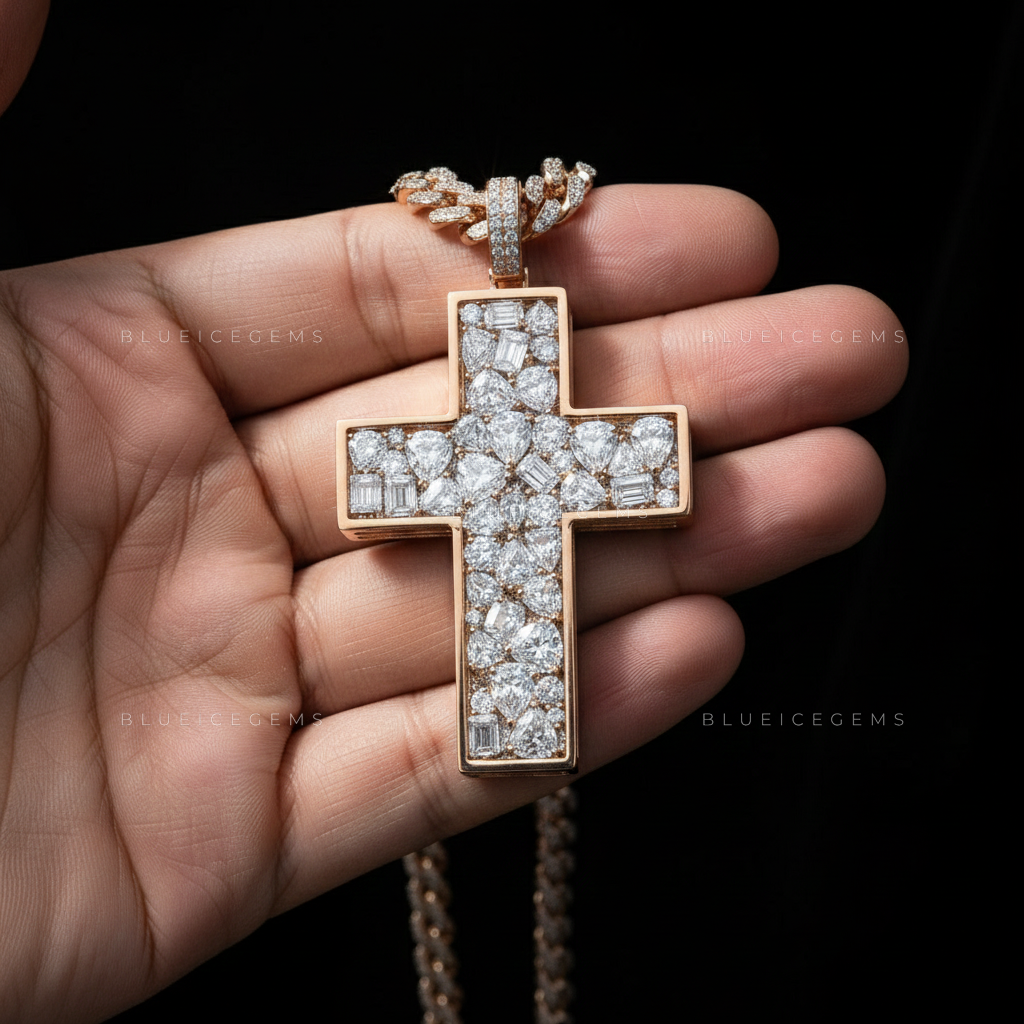 The Architectural Mosaic: Rose Gold Cross & Multi-Cut Diamond Sovereign