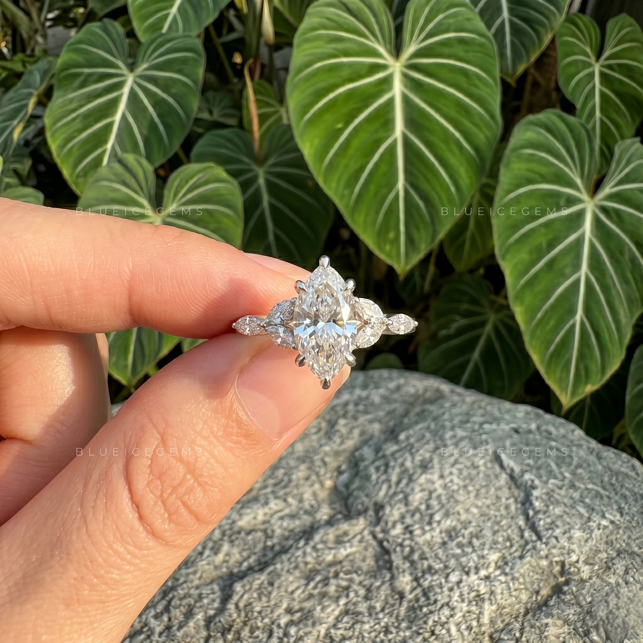 Sleek Radiance Marquise Cut Seven Stone Knife Edge Engagement Ring