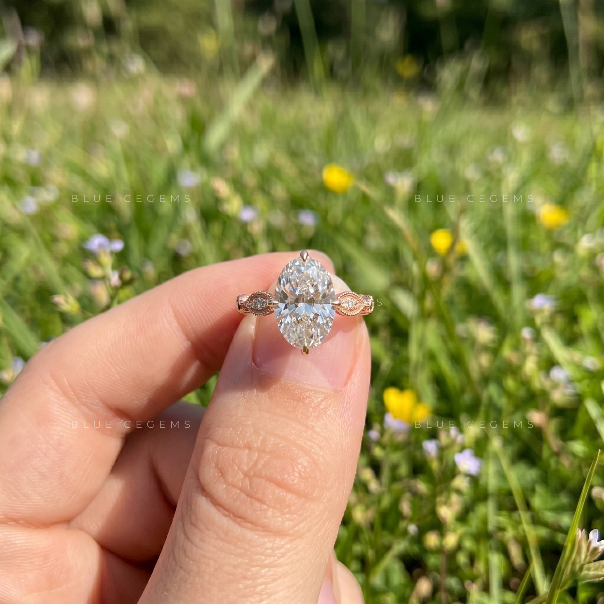 Oval Brilliant Cut Compass Prong Engagement Ring