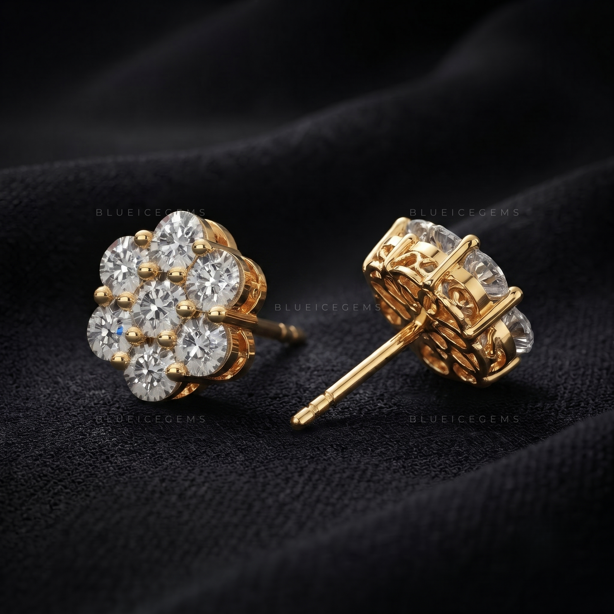 Gardenia Luxe Floral Diamond Cluster Stud Earrings