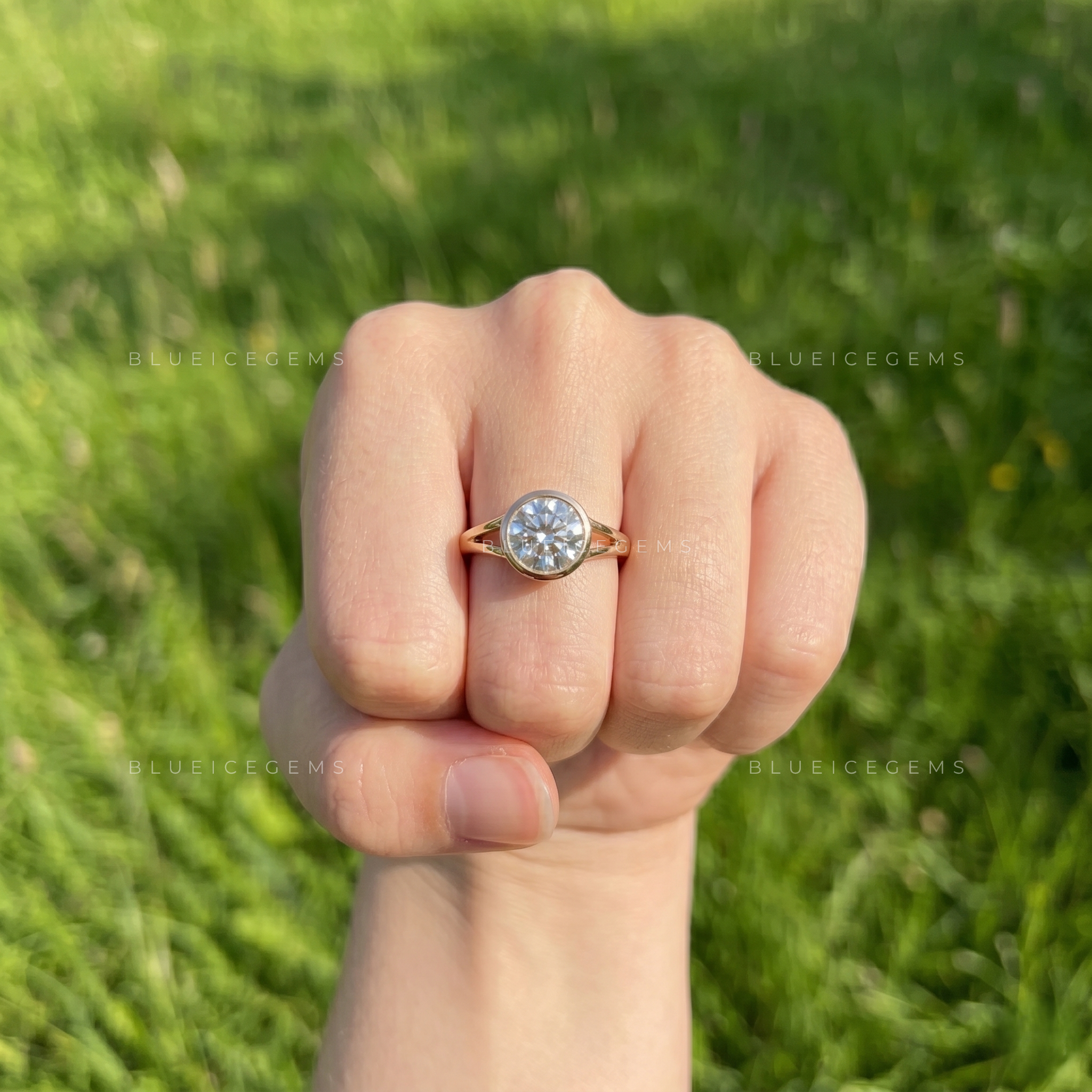 Infinite Radiance Bezel Set Round Brilliant Split Band Engagement Ring