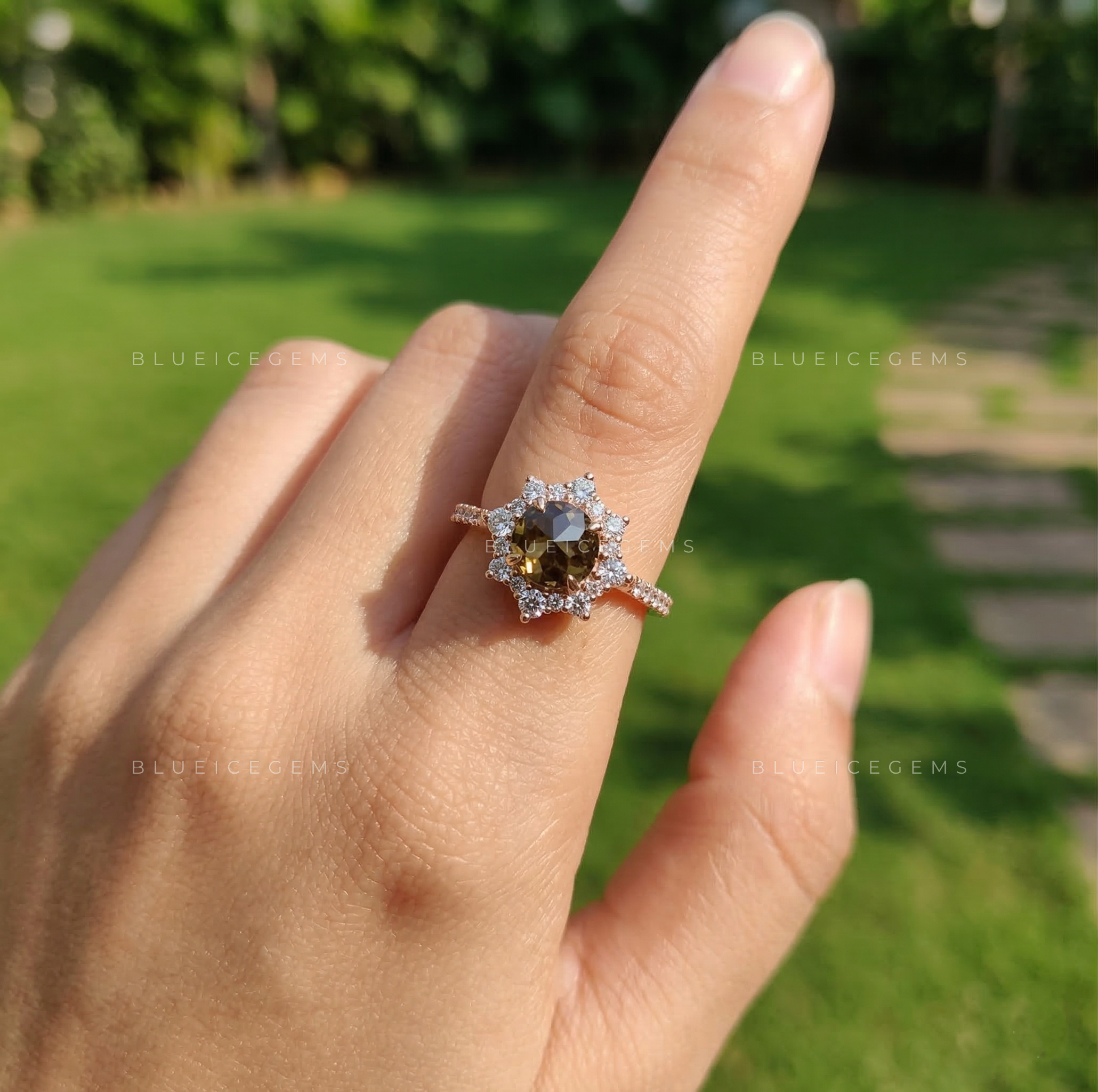 Champagne Vintage Rose Cut Halo Ring