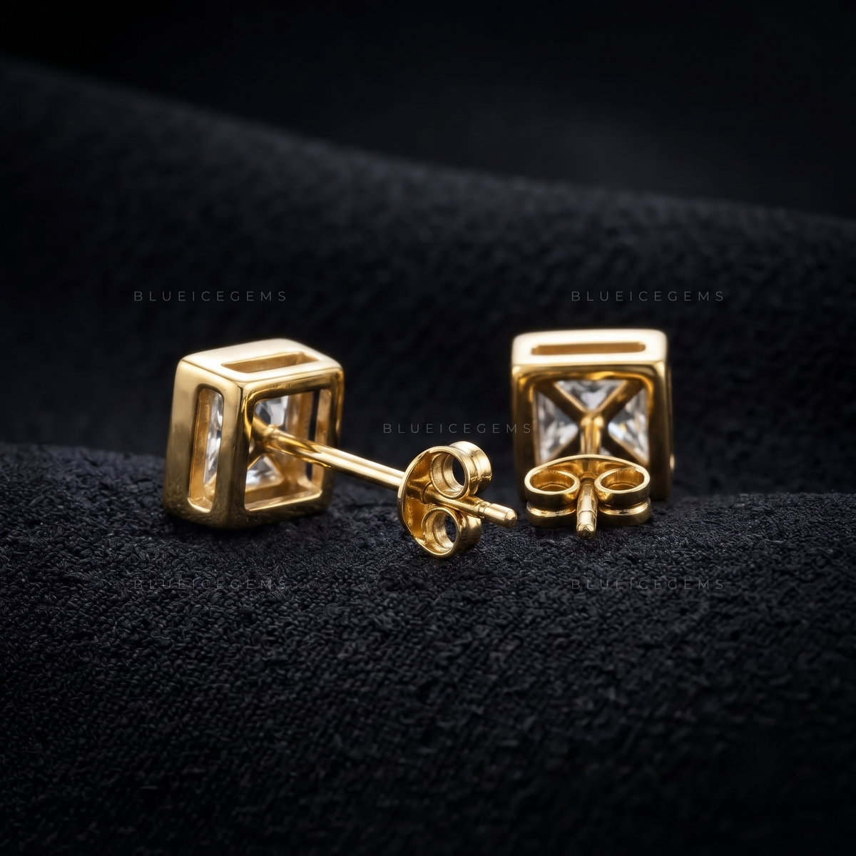 Regent Princess-Cut Lab-Grown Diamond Bezel Stud Earrings