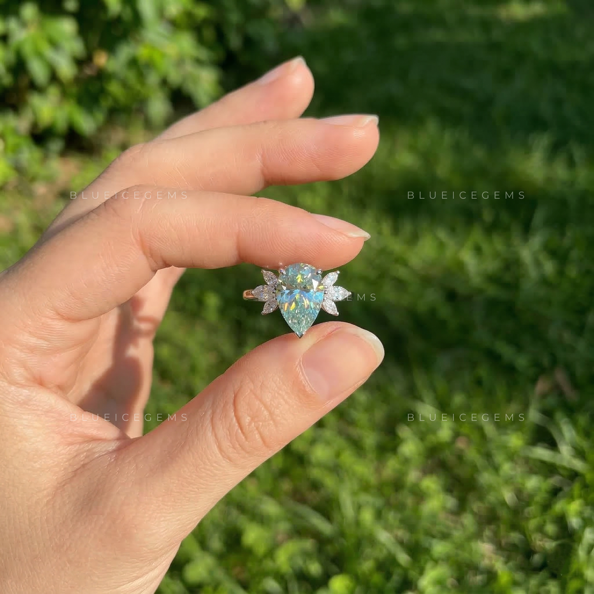 Azure Serenity Pear Cut Marquise Seven Stone Ring