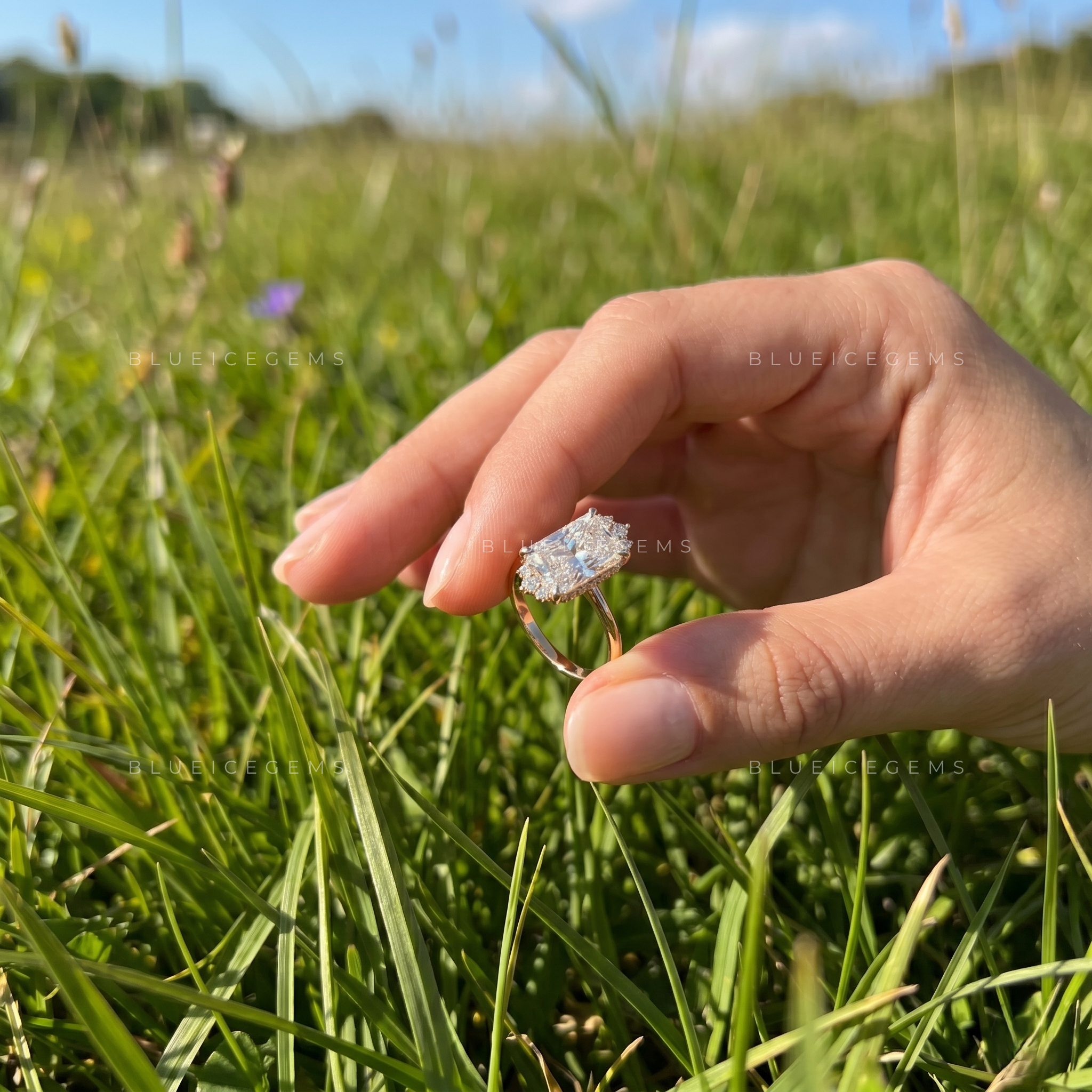 Radiant Brilliant Cut Cluster Engagement Ring with Accents
