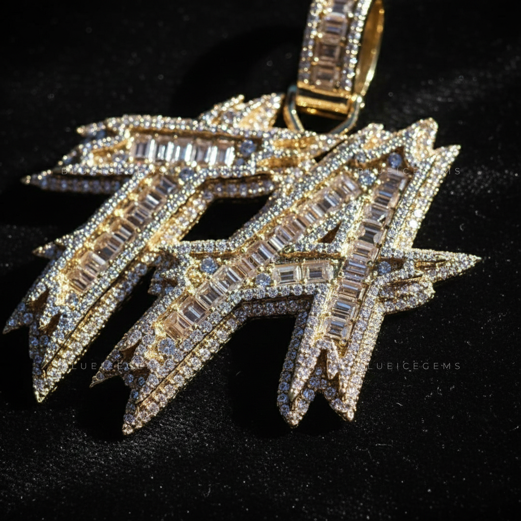The "TA" Electric Signature: Baguette Mosaic & Jagged Bolt Initial Pendant