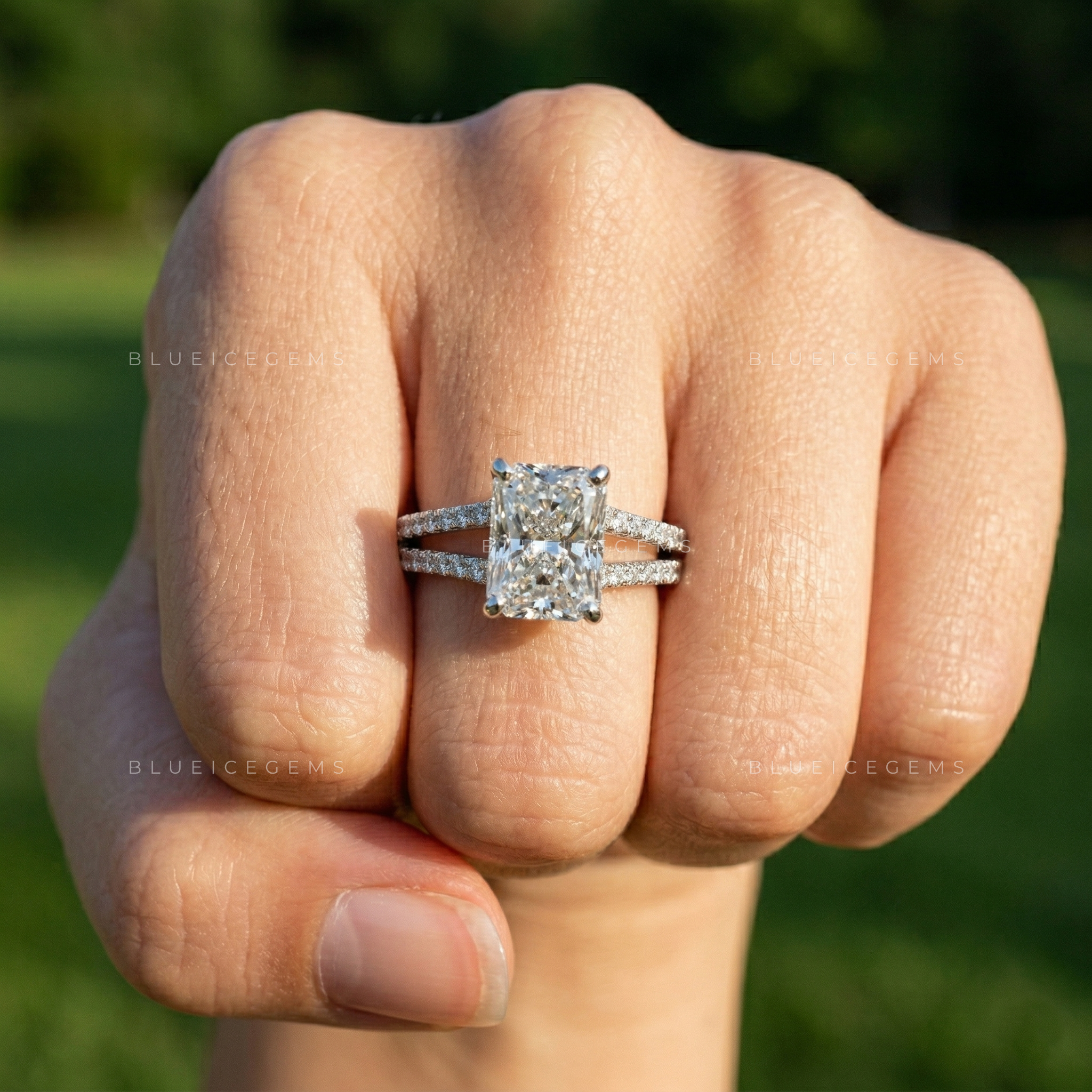 Modern Glamour Radiant Cut Triple-Row Pavé Engagement Ring
