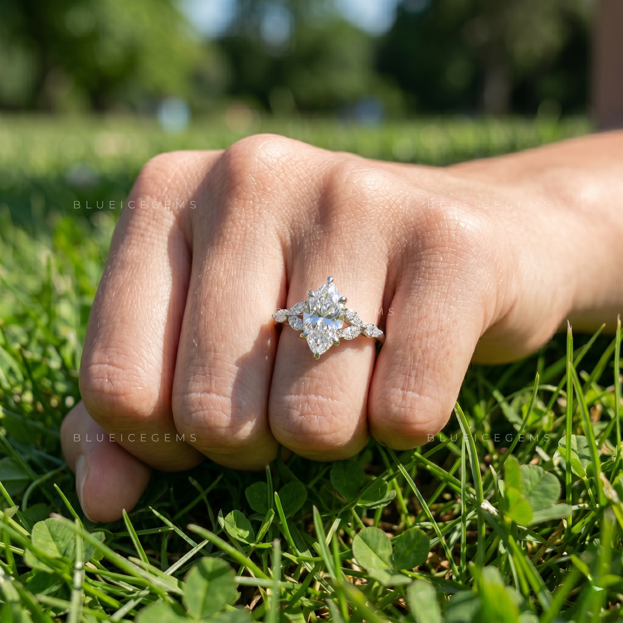 Infinite Allure Marquise Brilliant Cut Accented Solitaire Engagement Ring