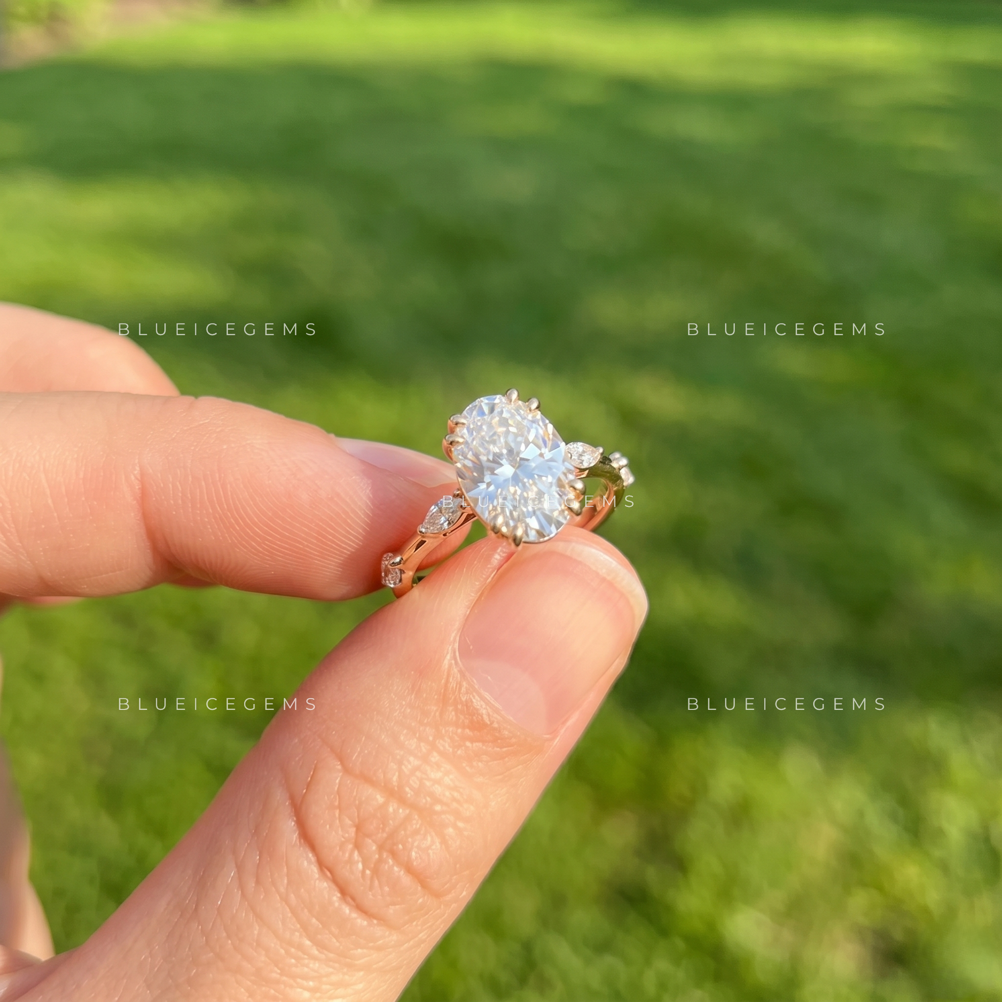 Whispering Elegance Oval Brilliant Marquise Accent Engagement Ring
