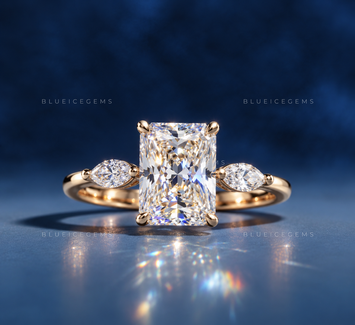 Celestial Three-Stone Radiant Cut Engagement Ring