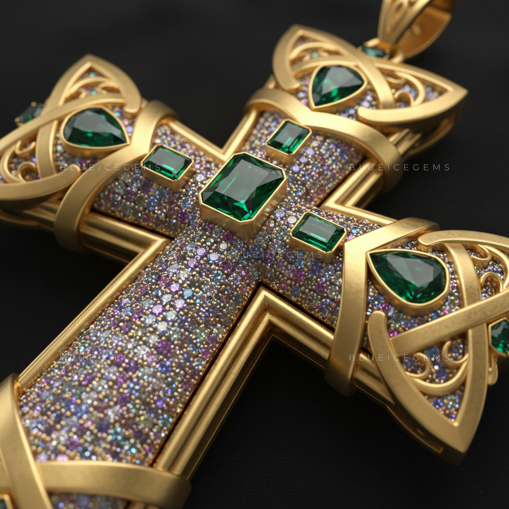 The "Emerald Cathedral" Cross: Celtic Filigree & Multi-Tone Mosaic Sovereign