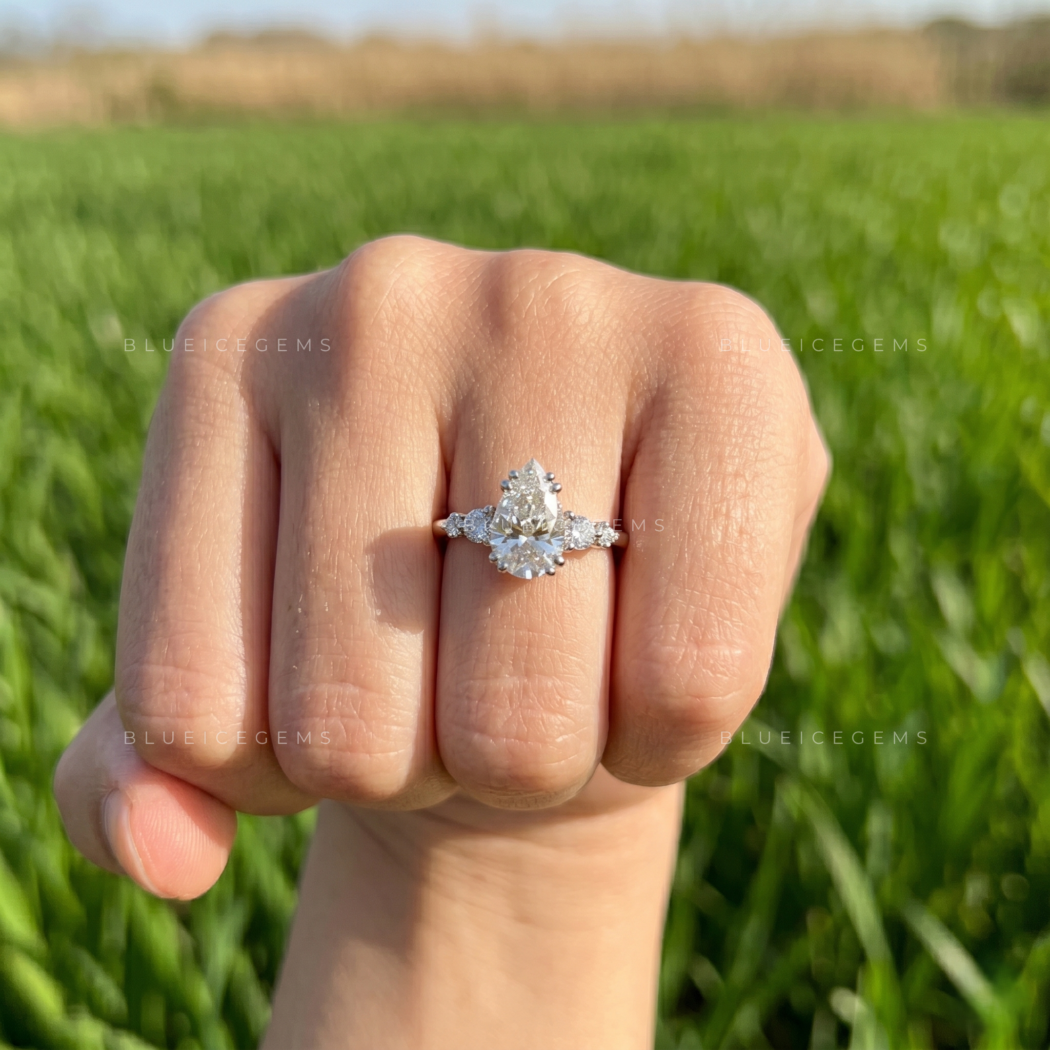 Unique Muse Pear Cut Five Stone Engagement Ring