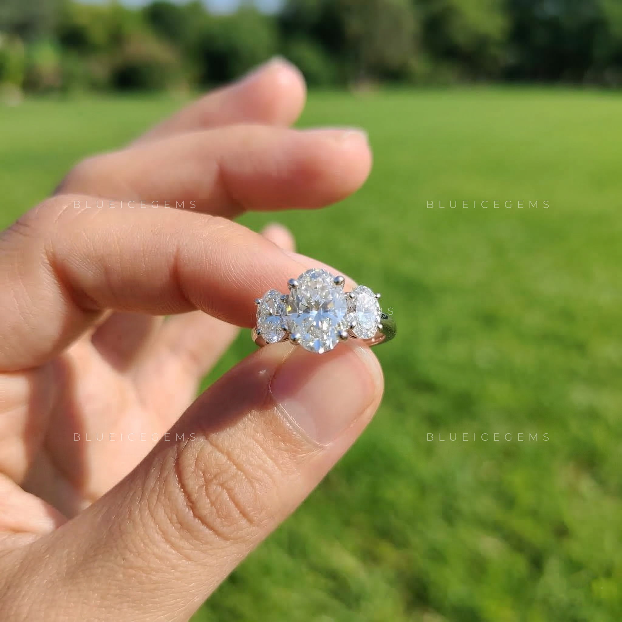 Timeless Radiance Oval Cut Trilogy Engagement Ring