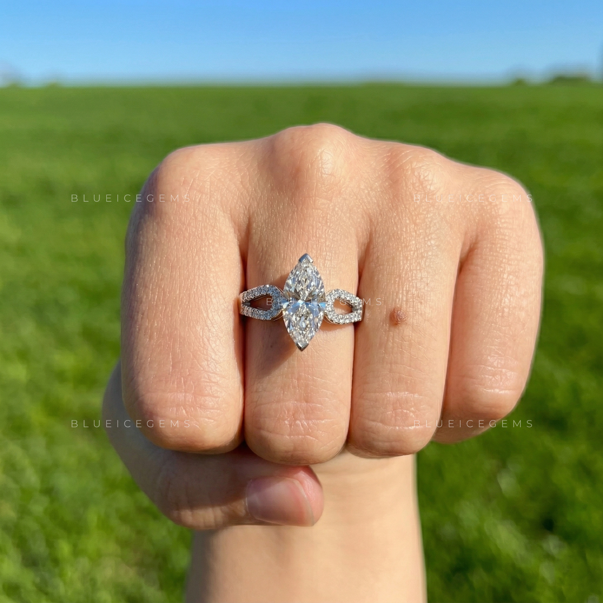 Graceful Radiance Marquise Cut Pavé Engagement Ring