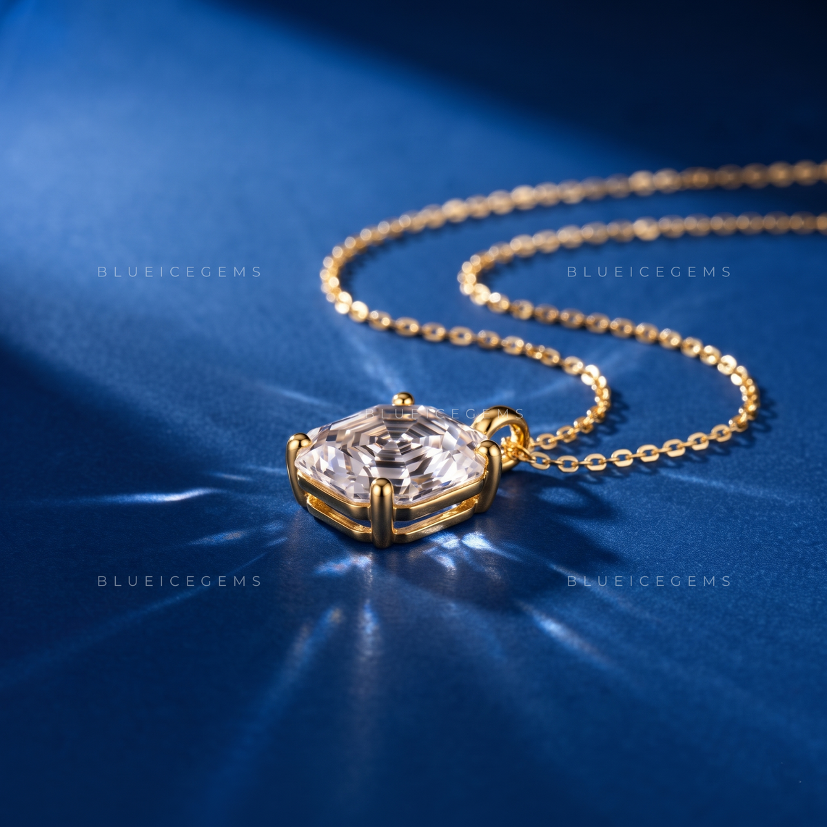 Octagonal Step Cut Solitaire Diamond Pendant