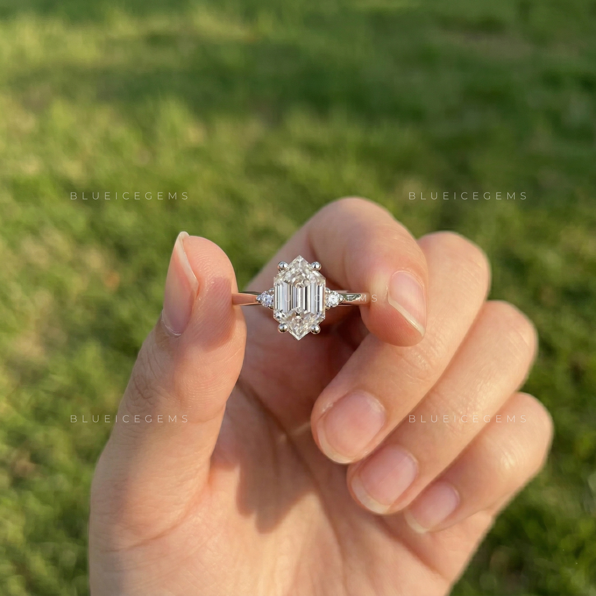 Architectural Allure Hexagon Step Cut Solitaire with Accents