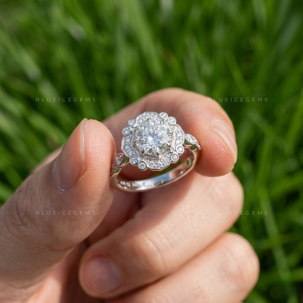 Octagonal Geometric Art Deco Heirloom Engagement Ring