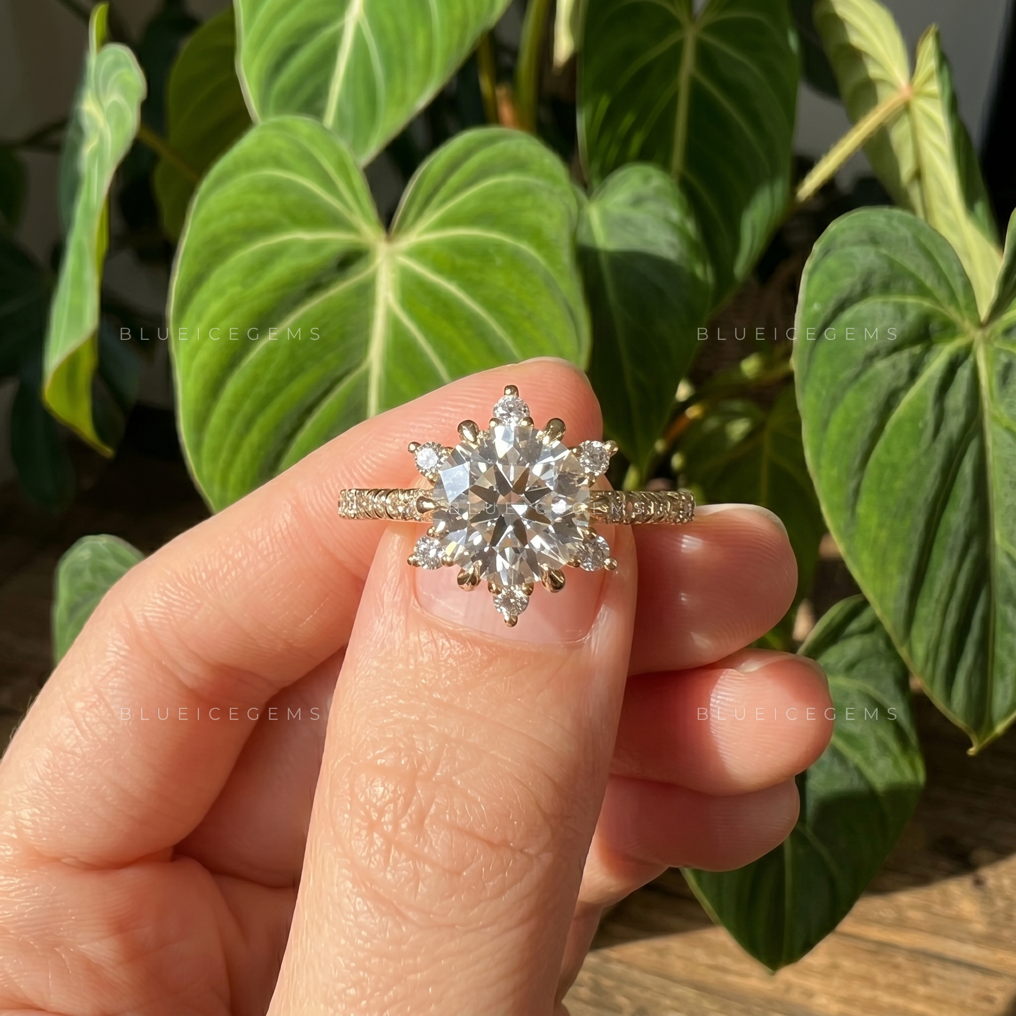 Floral Nostalgia Vintage Round Cut Floral Halo Engagement Ring