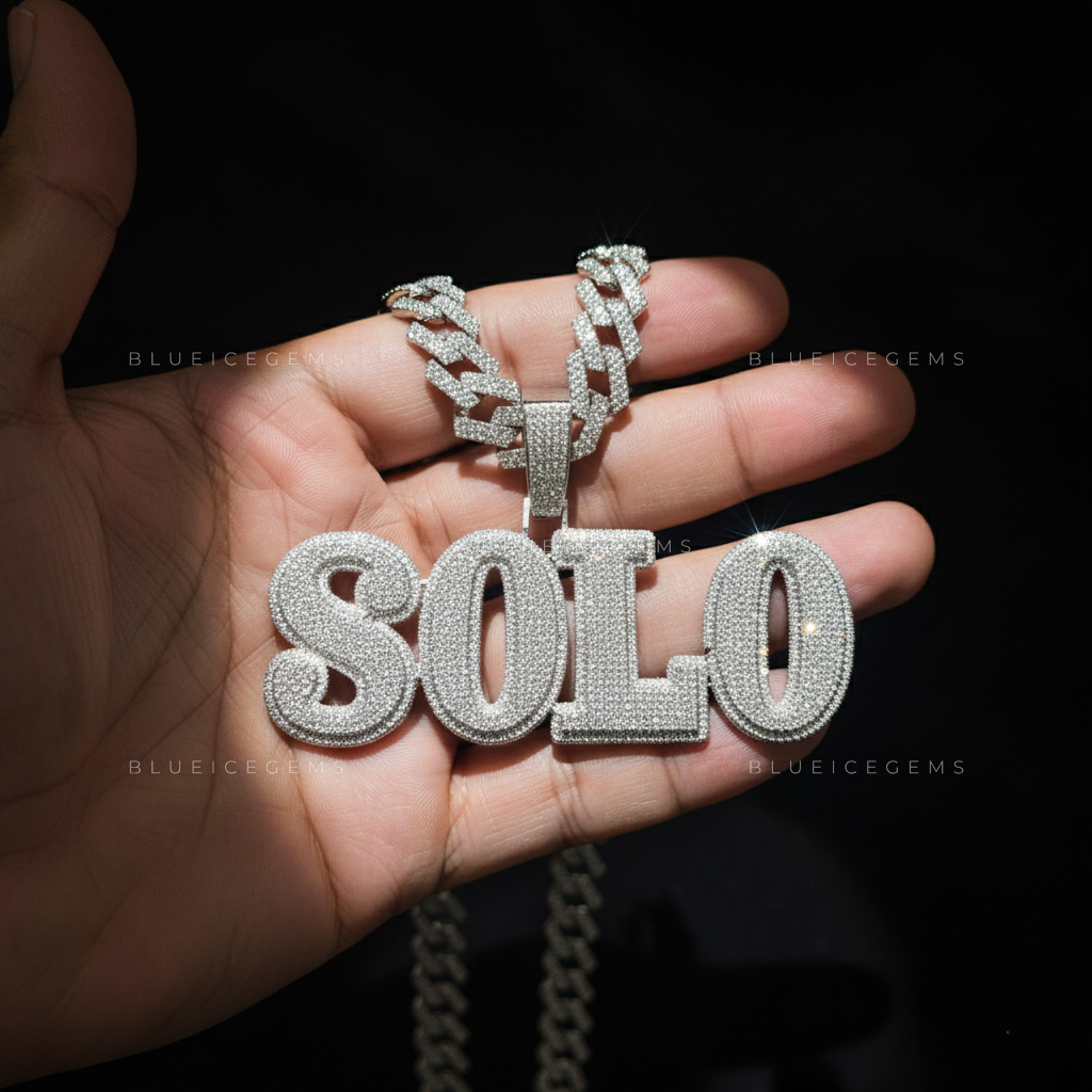 "SOLO" Custom Bubble Letter Iced-Out Pendant