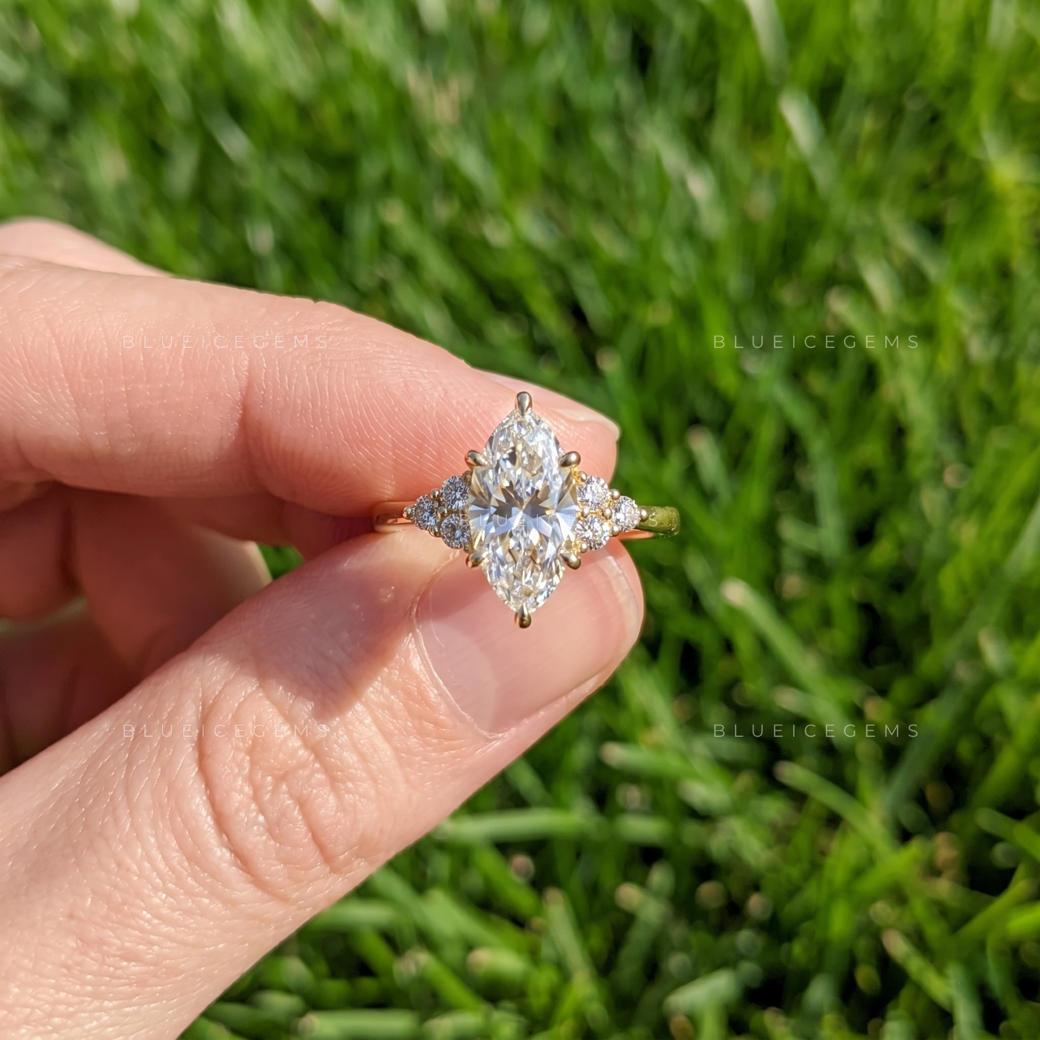 Vintage Radiance Marquise Cut Six-Prong Cluster Accent Engagement Ring