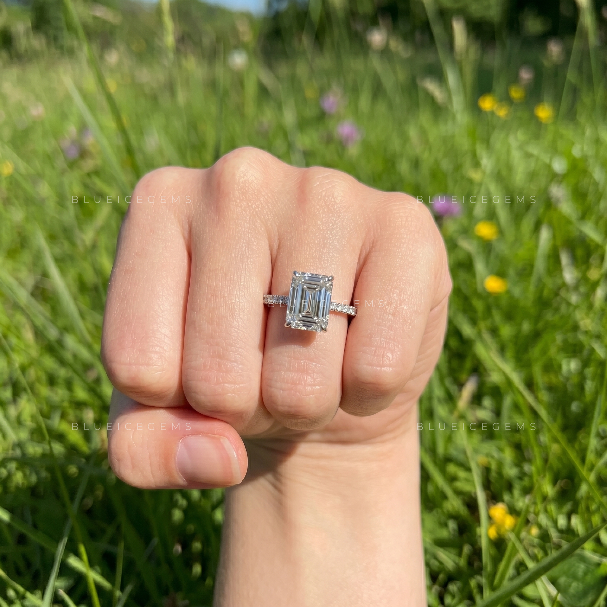 Infinite Clarity Emerald Cut Hidden Halo Engagement Ring