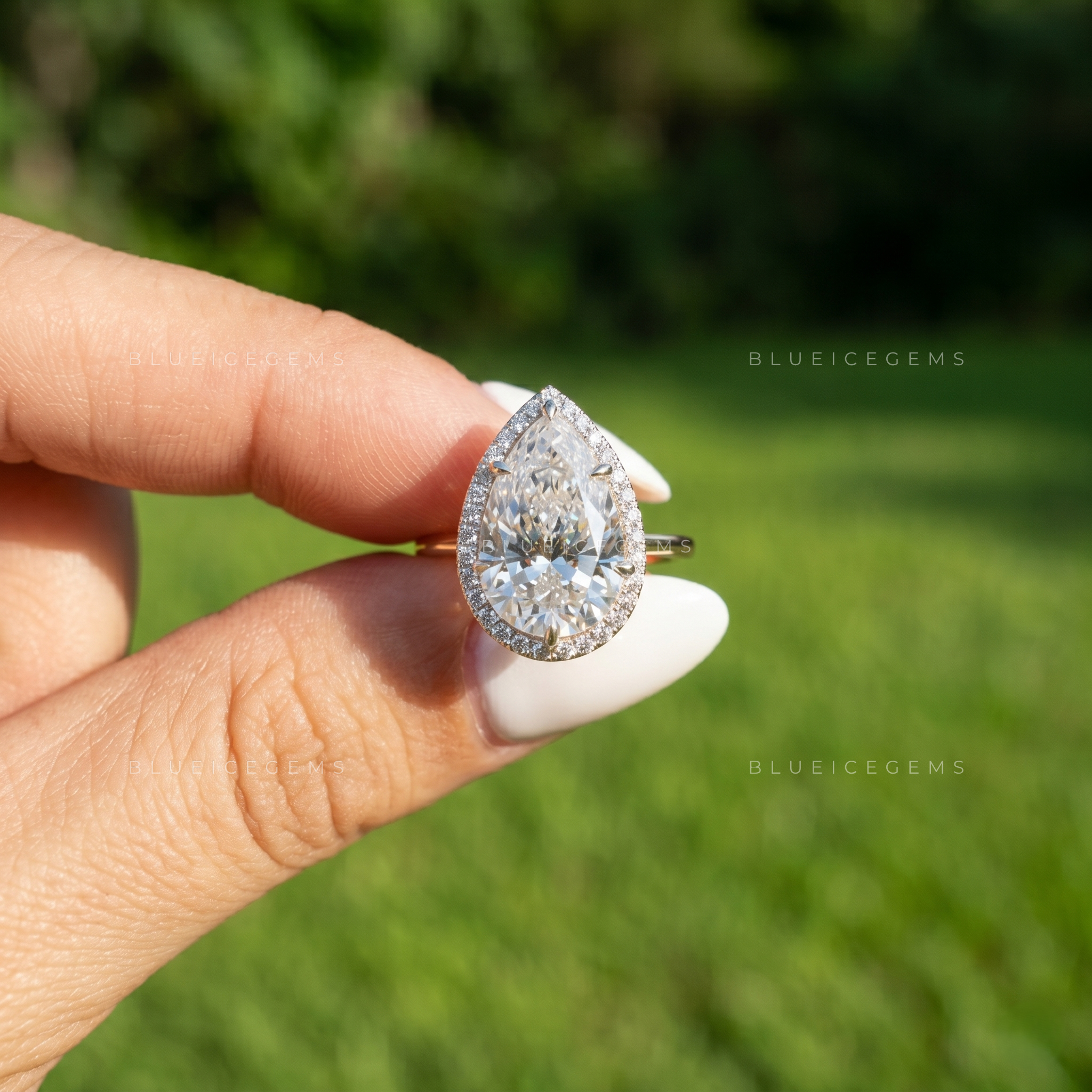 Imperial Radiance Pear Cut Certified Halo Solitaire Engagement Ring