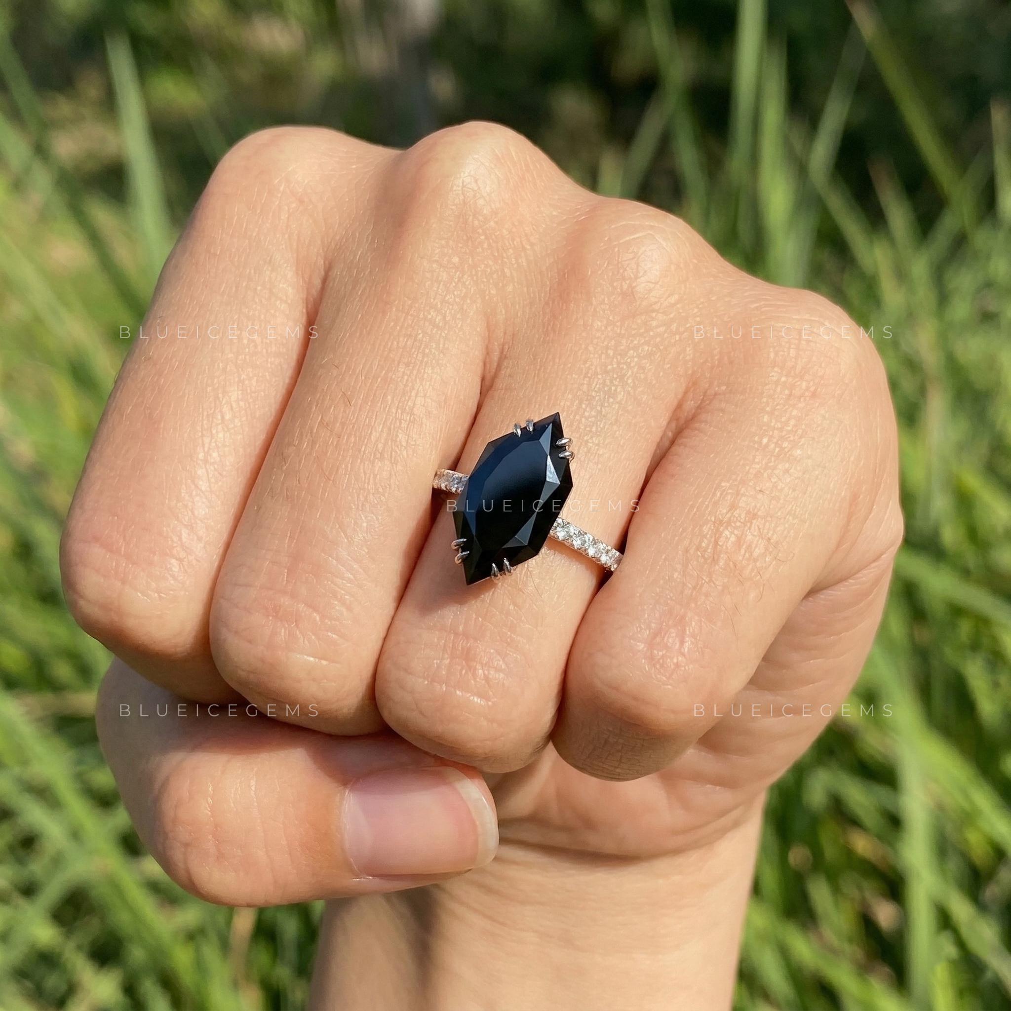 Midnight Noir Dutch Marquise Black Diamond Hidden Halo Ring