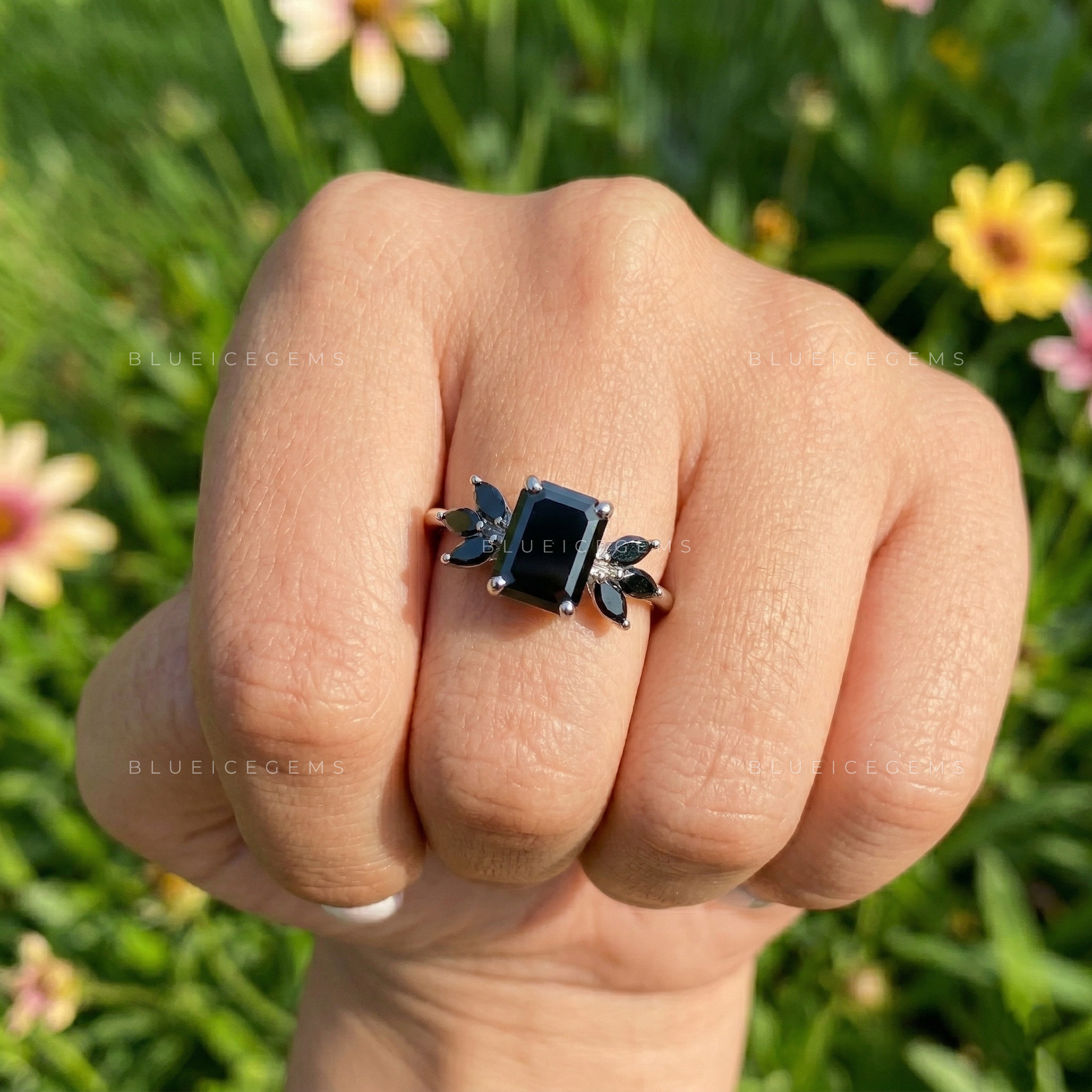 Midnight Noir Emerald Cut Black Diamond Nature-Inspired Ring