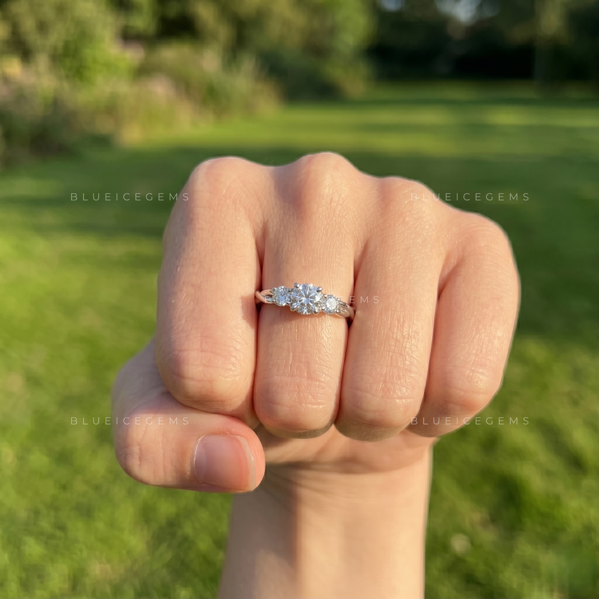 Eternal Harmony Round Cut Three Stone Engagement Ring Unique Twisted Ribbon Anniversary Promise Band
