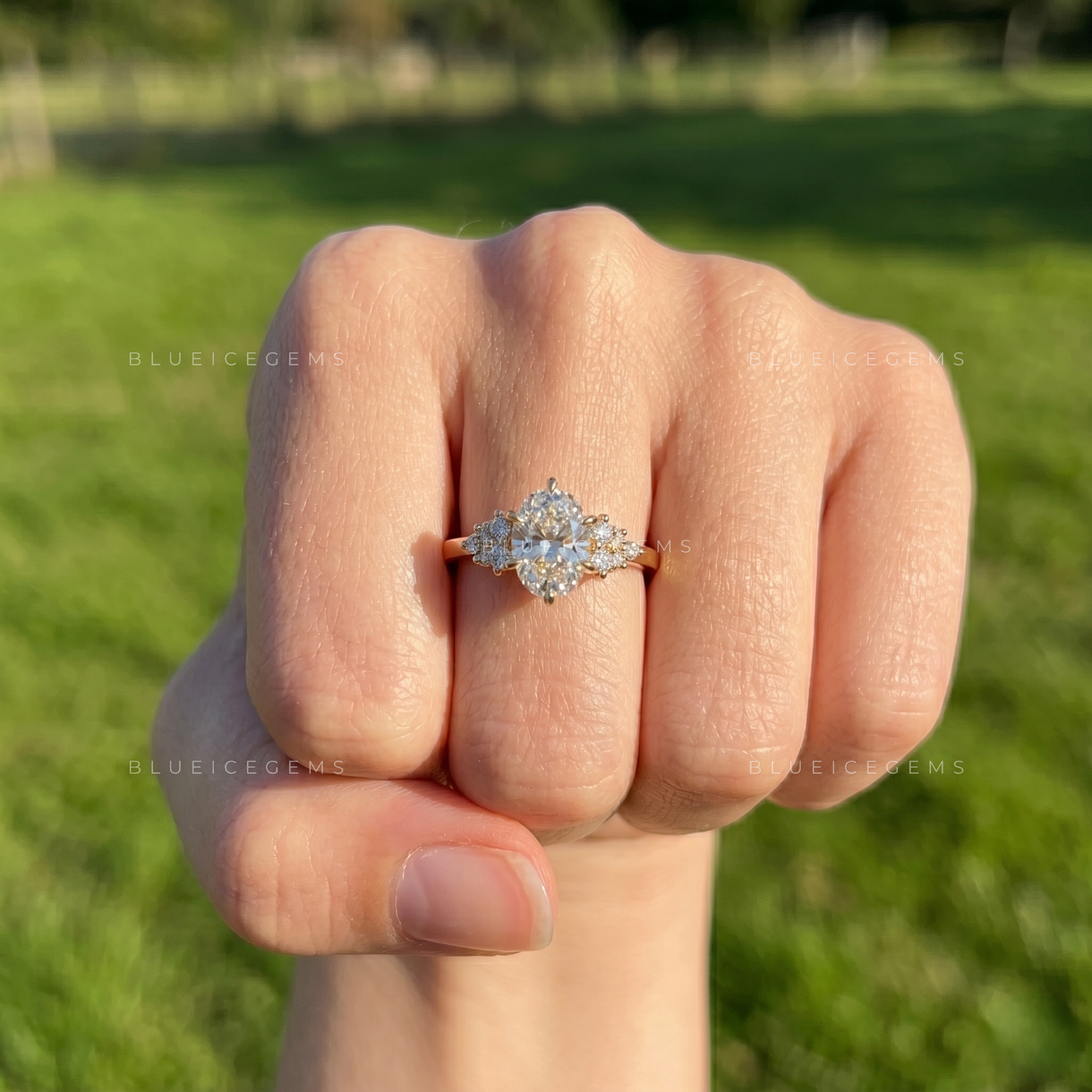 Serenade of Light Elongated Oval Pavé Engagement Ring