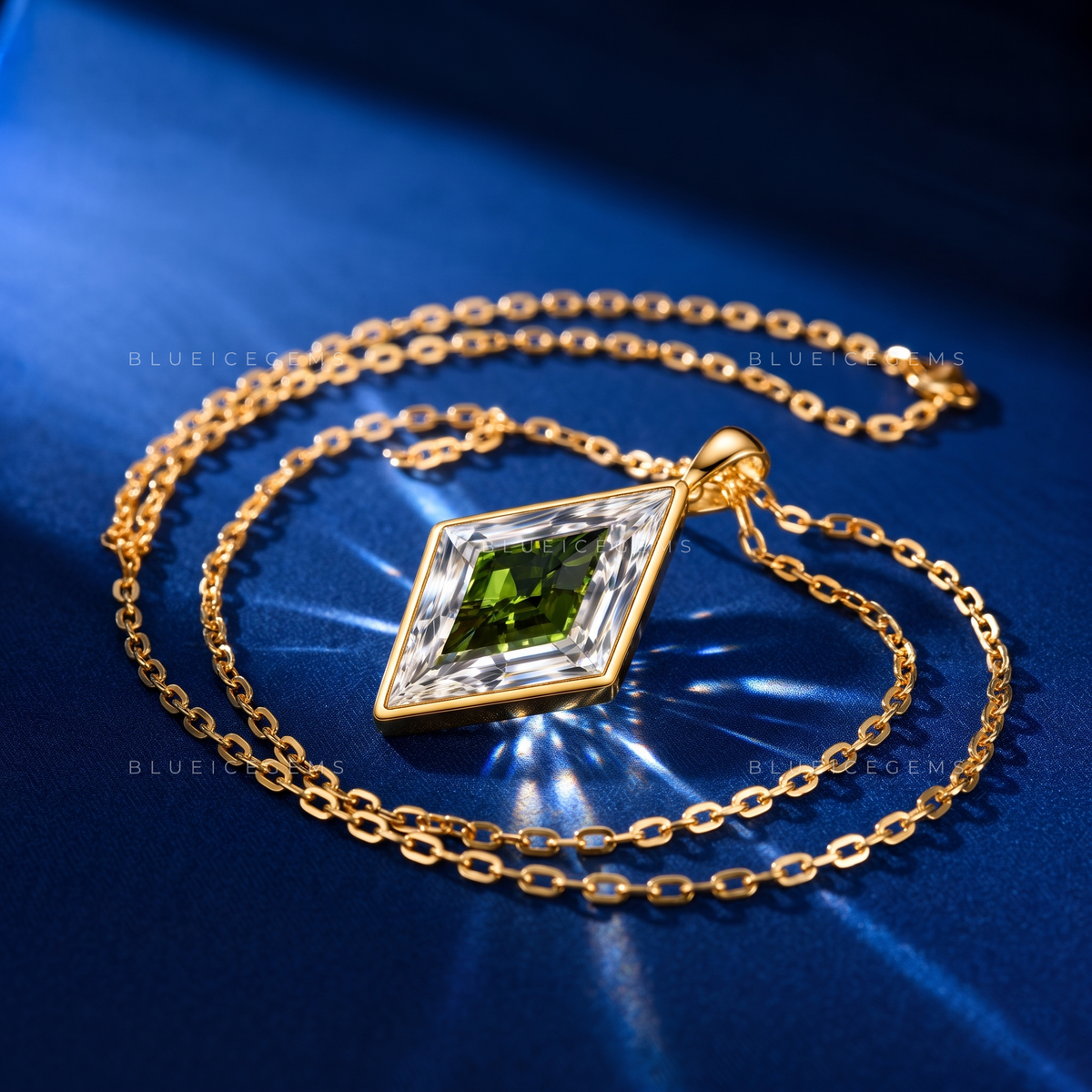 Lozenge Cut White and Emerald Green Diamond Pendant